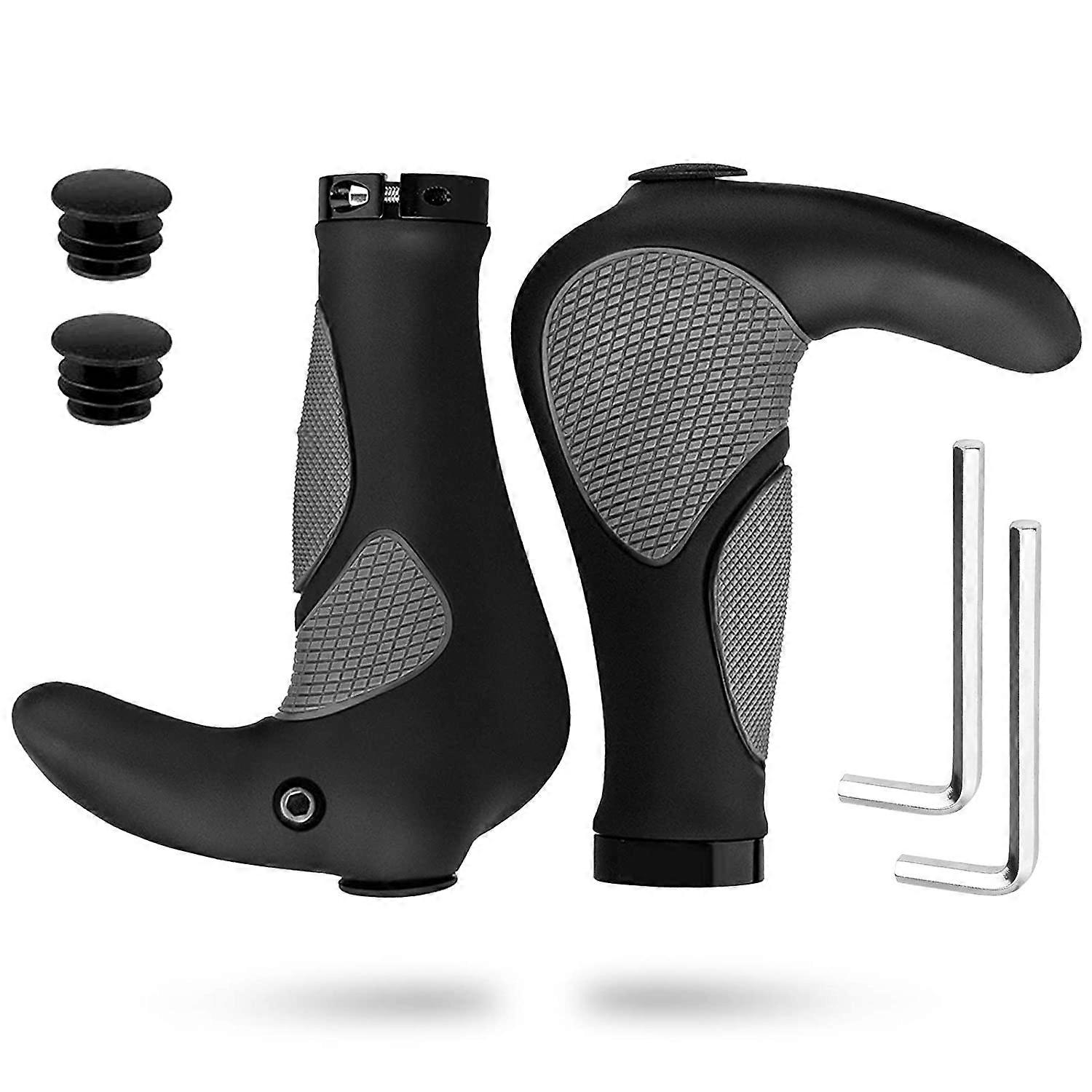 Bicycle Handlebar Grips Ergonomic, Bike handle with Bar Ends Horns Rubber Comfortable Protector for BMX MTB (Suitable for 22.2mm)