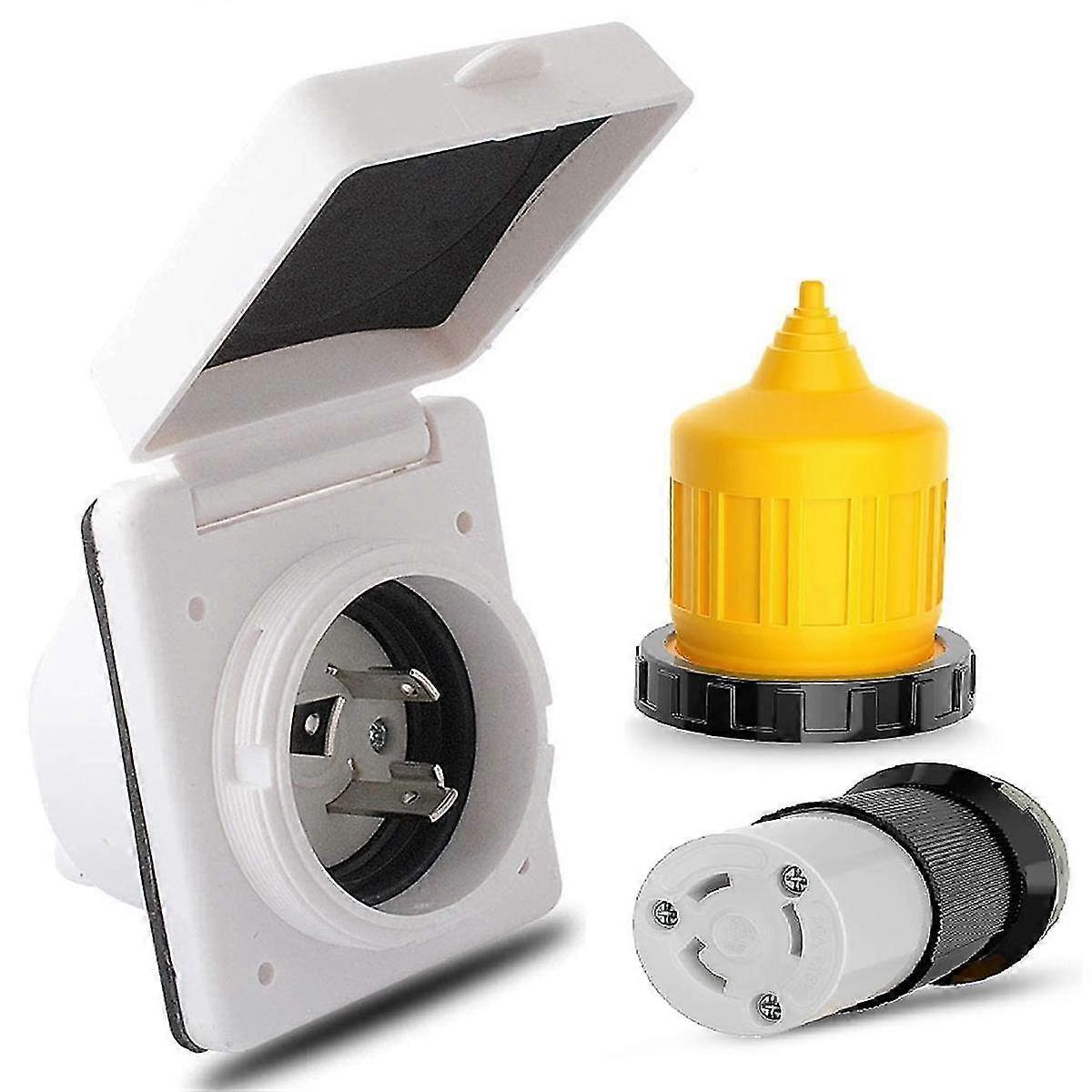 30AMP RV Power Inlet Outlet Shore Power Kit W/Boot Cord Protector 125V NEMA L5-30P L5-30R Male Female Connector Plug