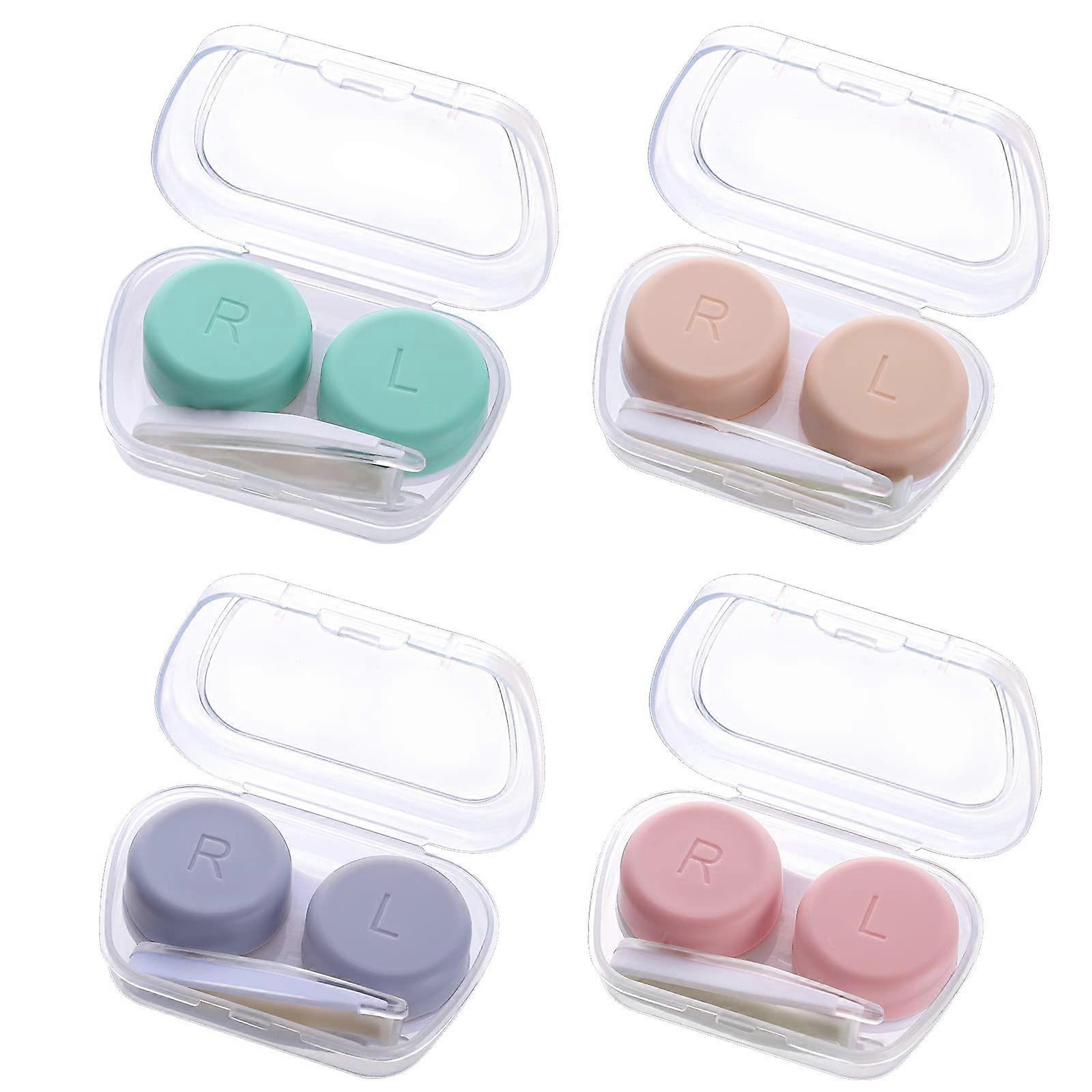 4pcs Contact Lens Cases, with Storage Box Tweezers Wearing Stick