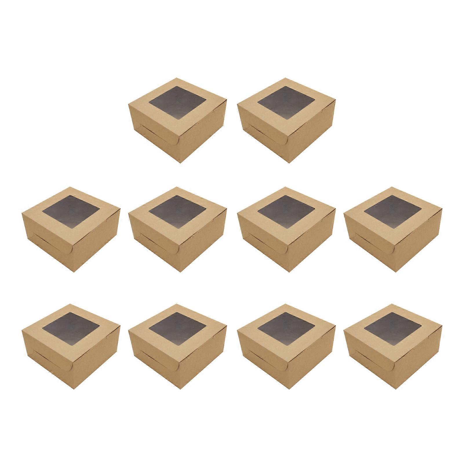 10Pcs Bakery Boxes Food-Grade BPA Free Non-sticky Window Design Dustproof Easy to Assemble Disposable Square Cake Chocolate Small Treat Boxes Home Sup
