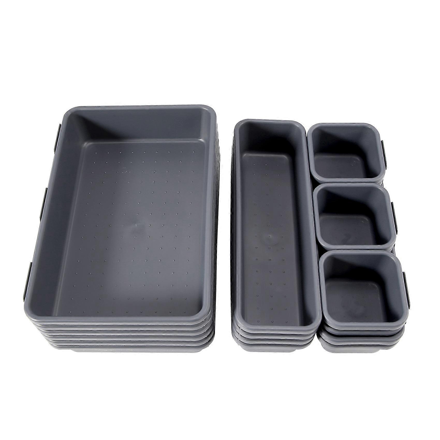 18 Pack Interlocking Drawer Organizer Tray, Multi- Desk Drawer Tray Organizer for Kitchen Bathroom