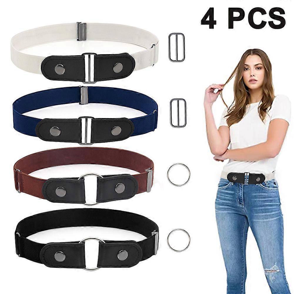 4 Pieces Buckle Free Adjustable Belt, No Buckle Invisible Elastic Belt for Jeans All-match Elastic Belt Without Buckle