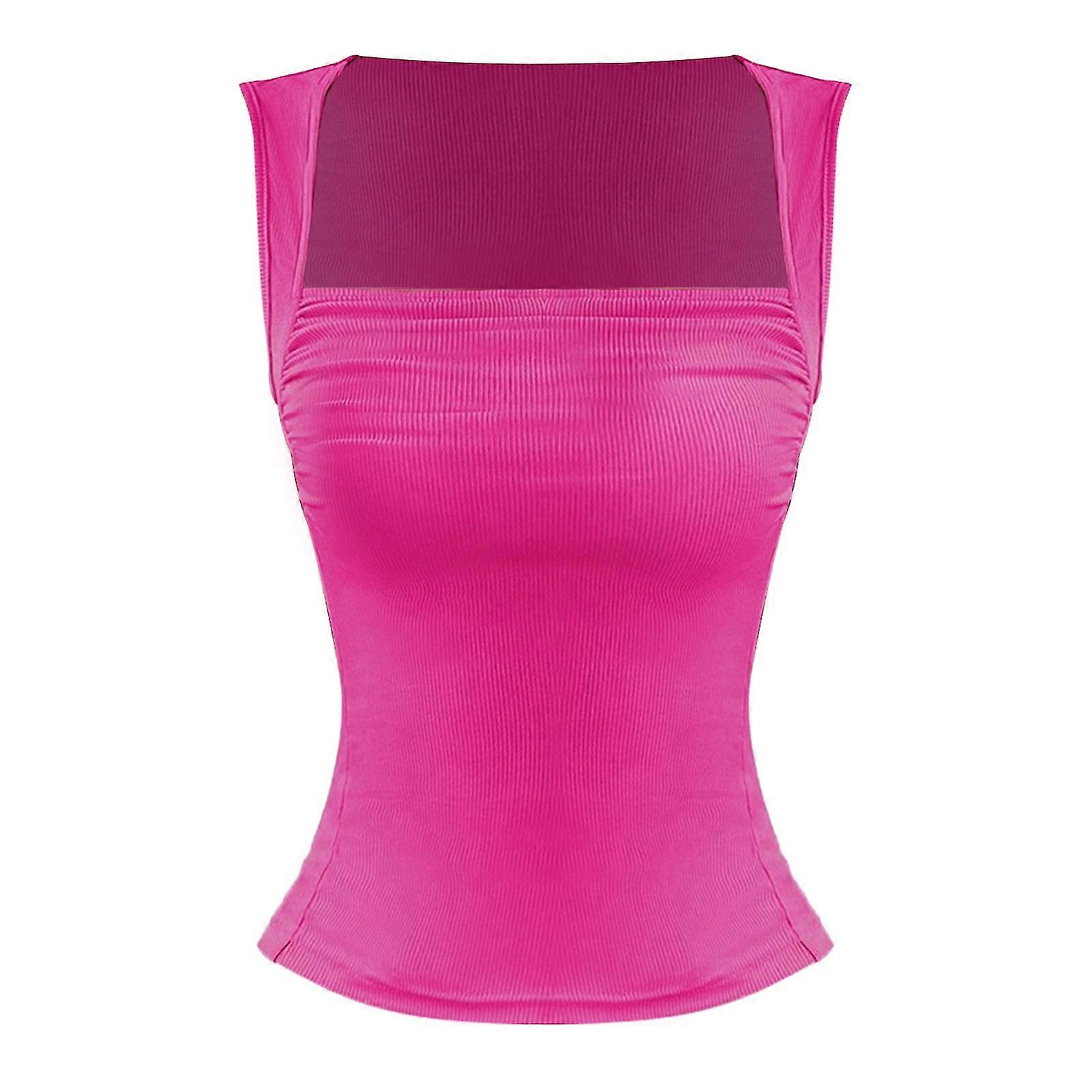 Squared Collar Elastic Slim Ribbed Vest Comfortable Breathable Clothes For Going Out