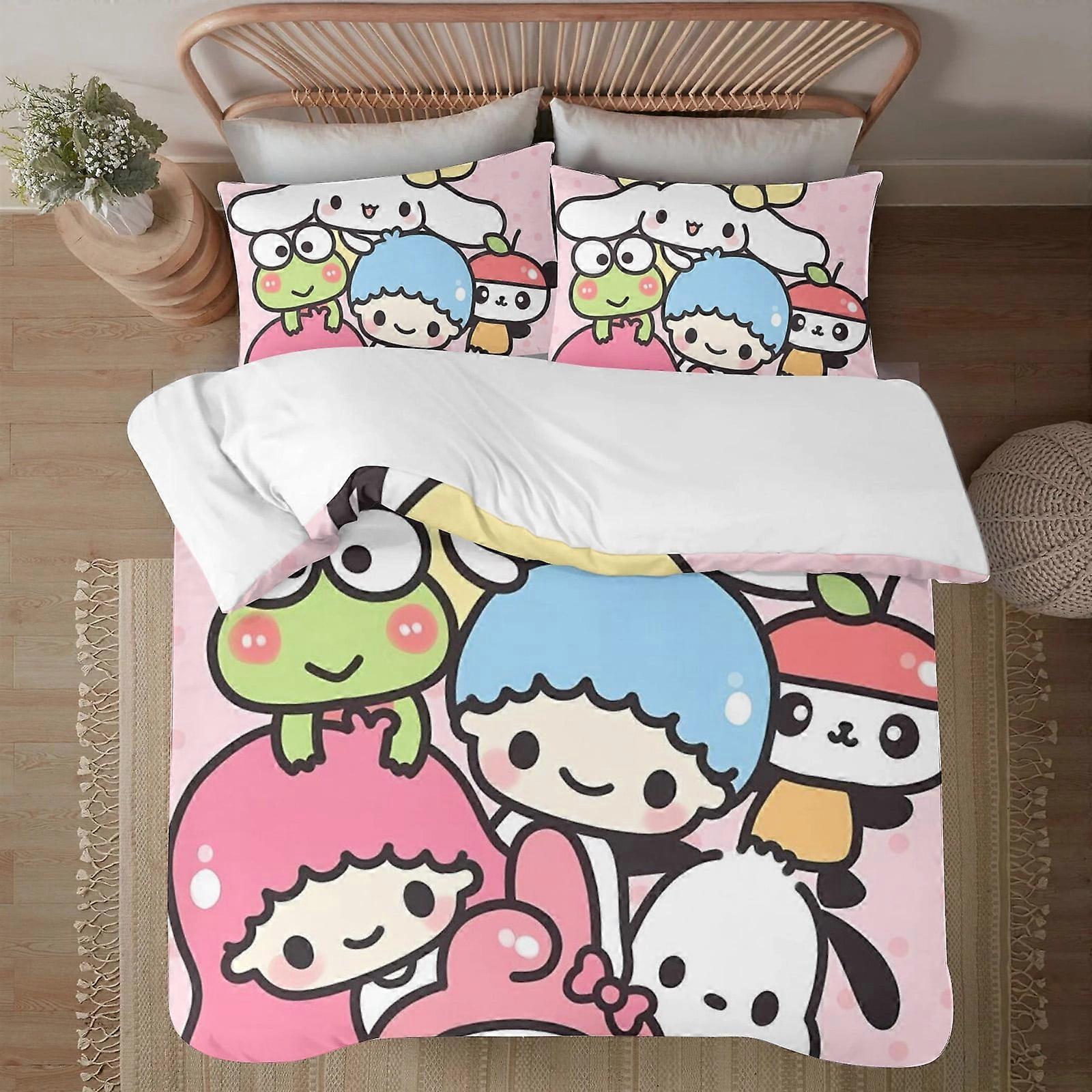 Bedding set BM379 My Melody Soft 3D Printed Duvet Cover Bedding Set with Comforter Cover 3 Piece Set Includes 2 Pillowcases and 1 Cover Machine Washab