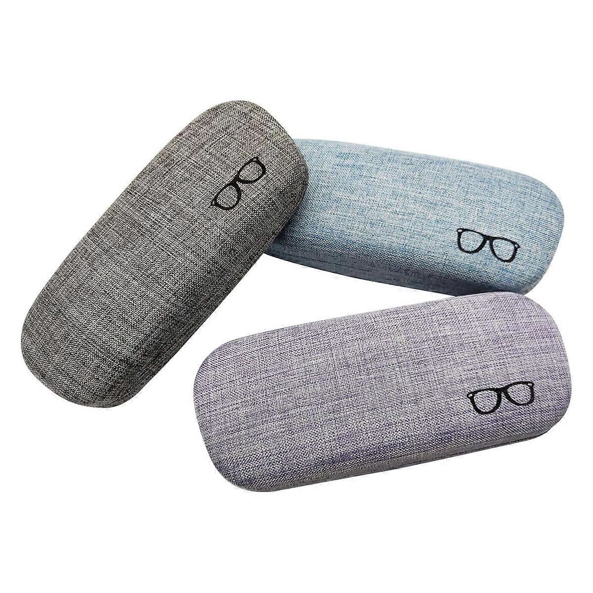 3Pack Hard Shell Eyeglasses Case Protector Linen Fabrics Large Glasses Case Concise