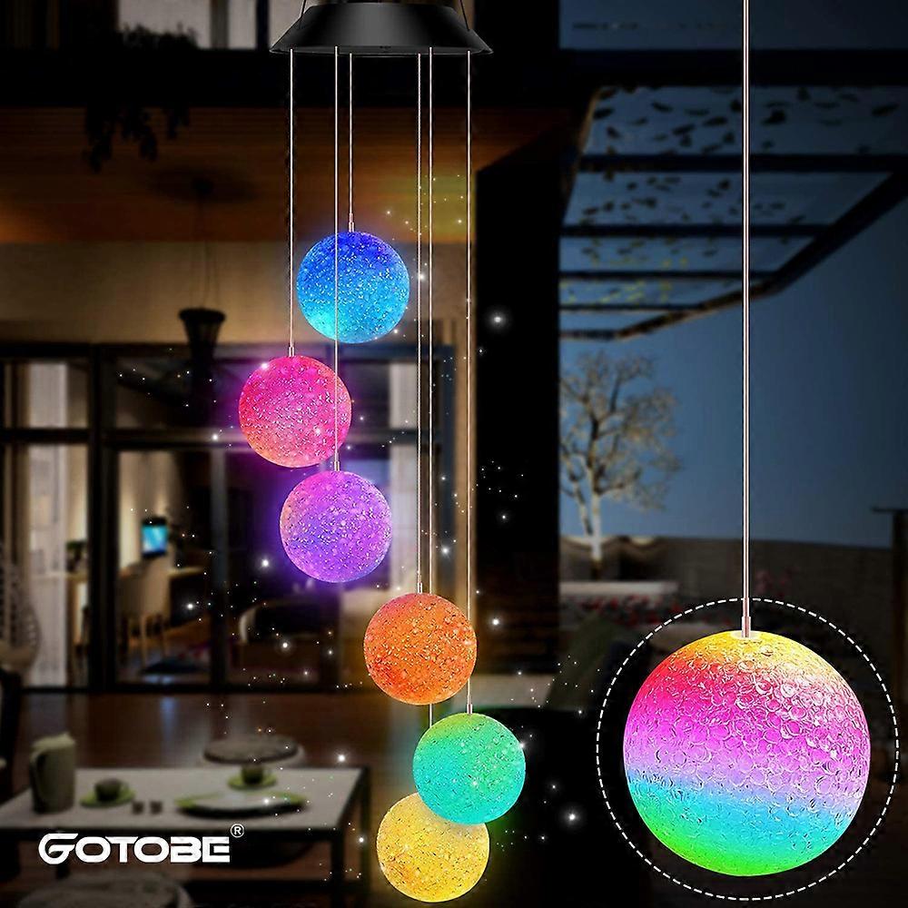 LED Solar Wind Chime Light Particle Ball Portable Color Changing Spiral Outdoor Christmas Decorative Hanging Windbell Light