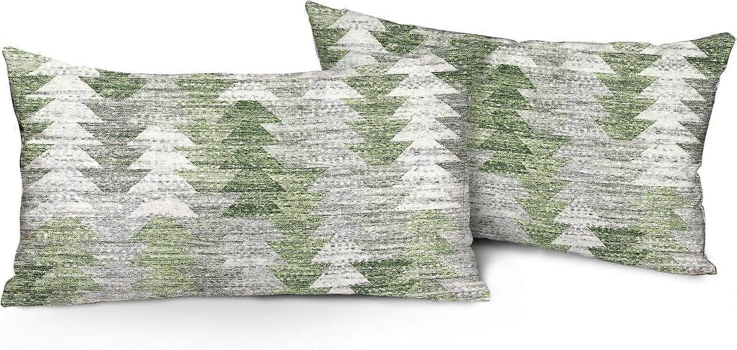 Boho Yastık Kılıfları 12"x20" 2'li Set Modern Yeşil Bohem Halı Çift Taraflı Desen Keten Yastık Kılıfları Yastık Kılıfı Çiftlik Evi Koltuk Kanepe Yatak için Dekor