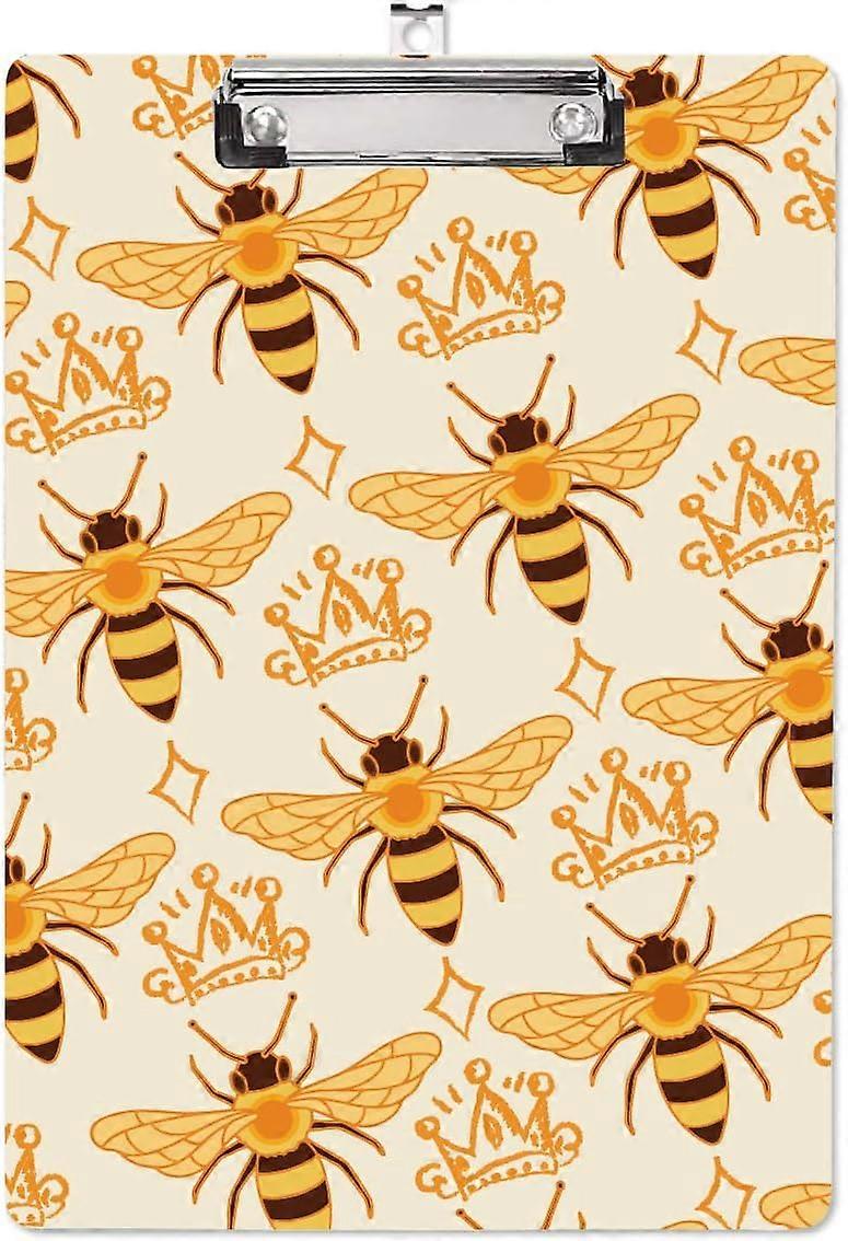 Acrylic Clipboard A4 Bees Writing Board with Stainless Steel Clip Rectangle Yellow Crown Writing Instrument Decorative Clipboards Forms Holders for Of