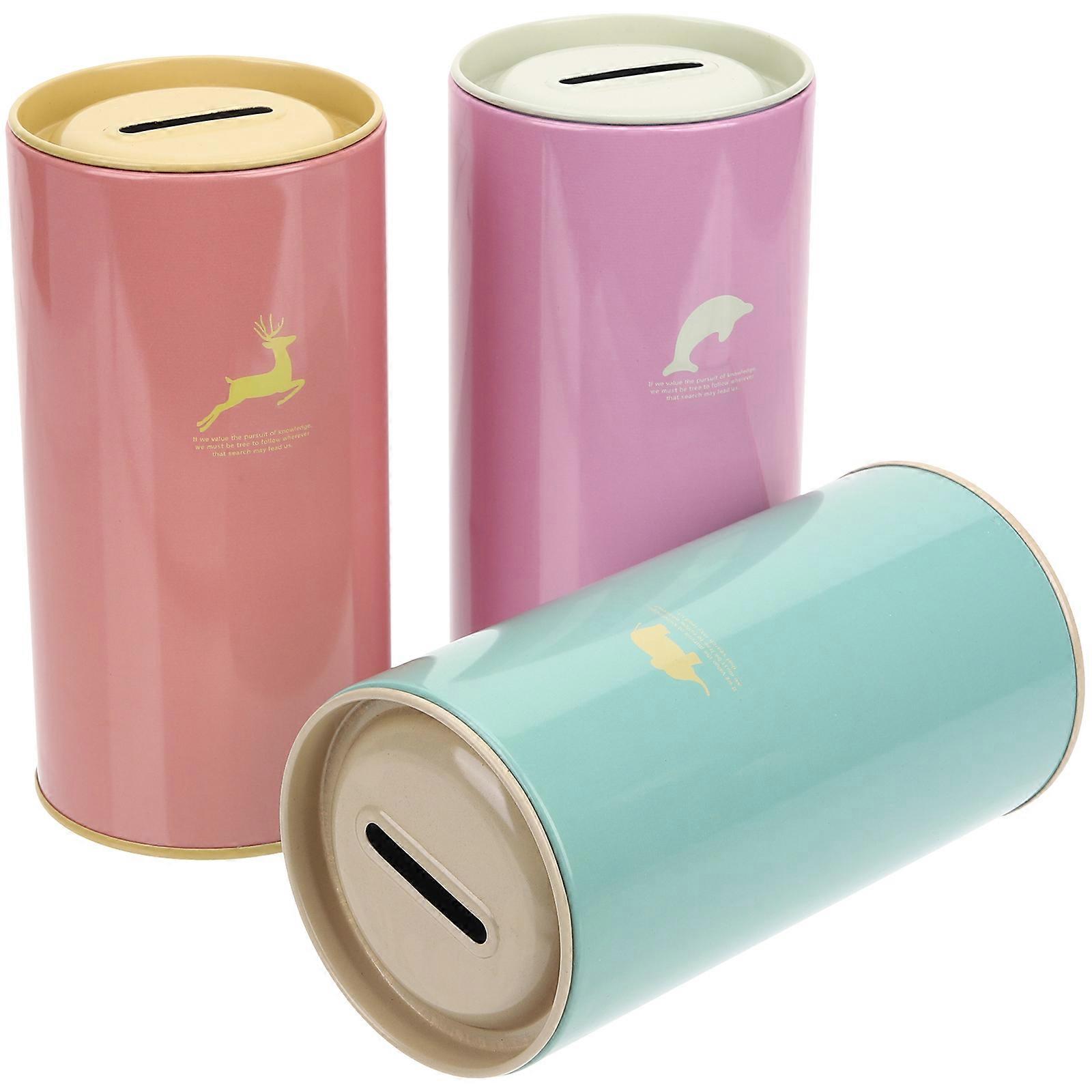 3pcs Fer blanc Piggy Bank Desktop Coin Container Coin Bank Compact Saving Pot