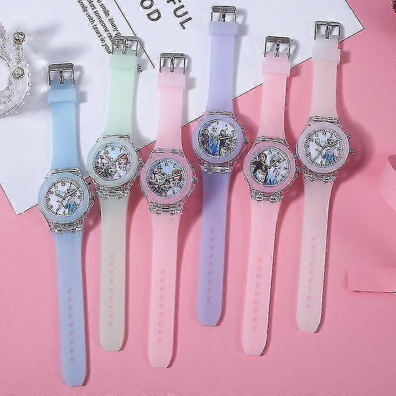 아이 냉동 안나 엘사 실리콘 만화 시계 발광 led 깜박임