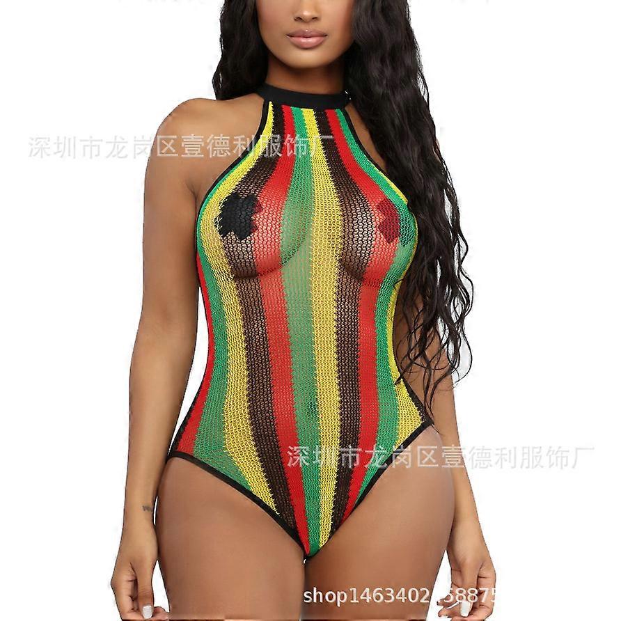 Color-Blocking Neckholder sexy Mesh Bikini sexy einteiliger Badeanzug