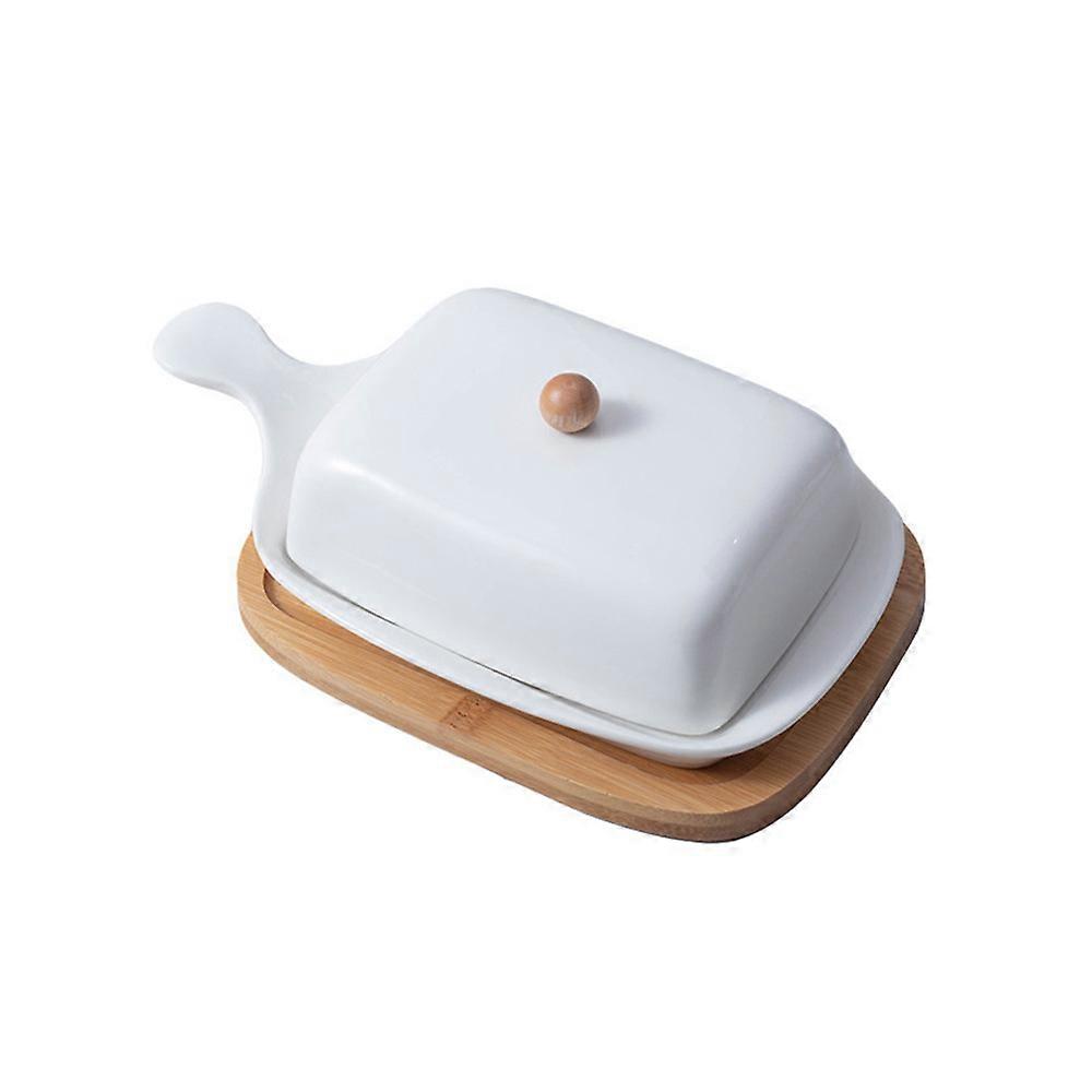Ceramic Butter Dish with Lid Kitchen Countertop Butter Keeper Serving Tray with Cover Handle Storage Container Rectangle_Gifts and giveaways