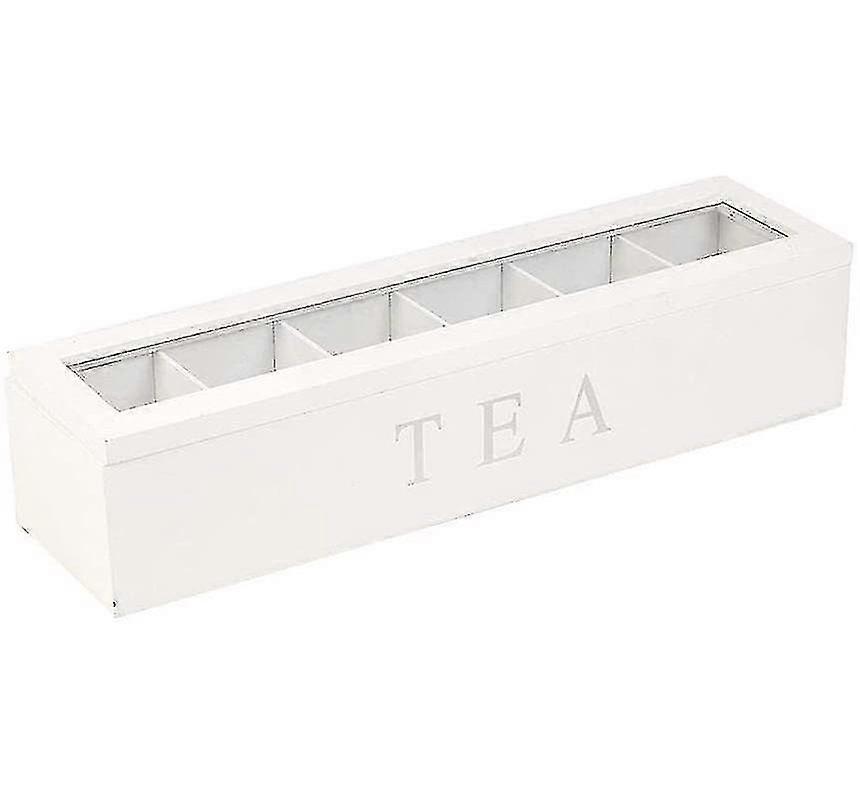 Teebox aus Bambus Teebox mit 6 Fächern Teebeutelbox-Weiß