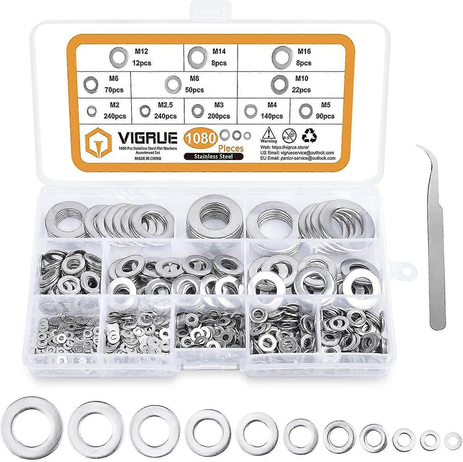 Flat Washer, Side Washer, Rust-proof And Durable, With Storage Box (1080 Pieces)