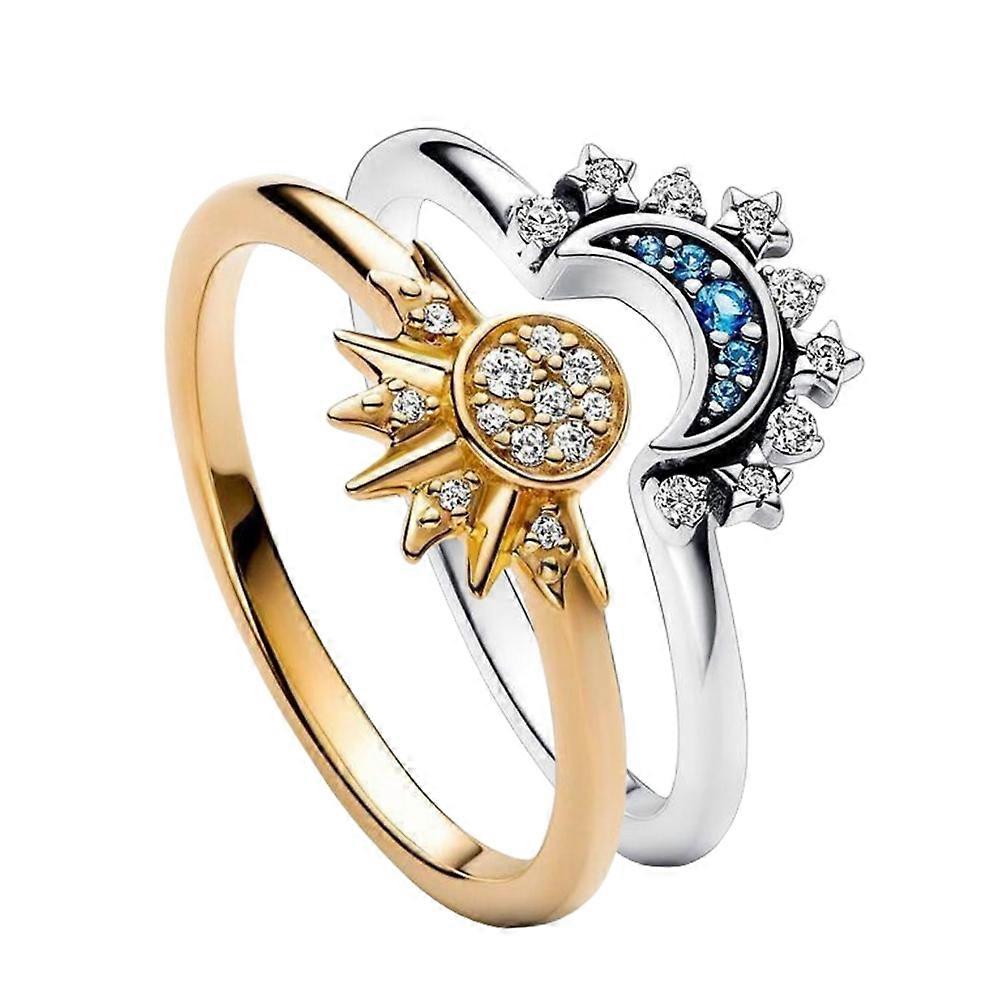 Celestial Sun and Moon Ring Set, Sparkling Sun Moon Ring with 14k Gold/Silver Plating