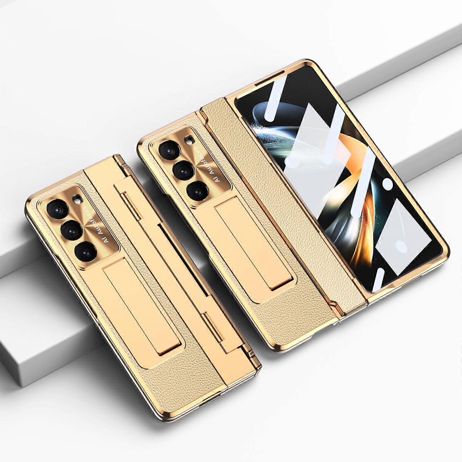 for Samsung Galaxy Z Fold 6 Case with Hinge Protection, Z Fold 6 Case Built-in Screen Protector Kickstand Luxury Leather Slim All-Inclusive Phone Case