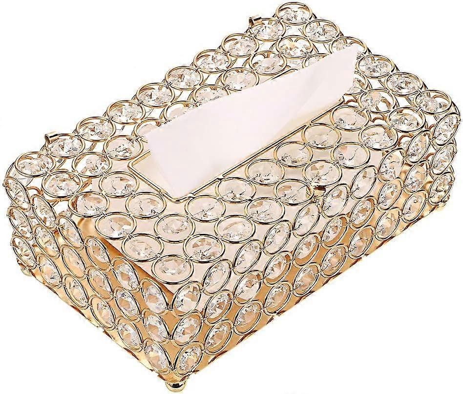 Crystal tissue box tissue organizer (gold, rectangular) for dining room, bedroom, dressing table decoration