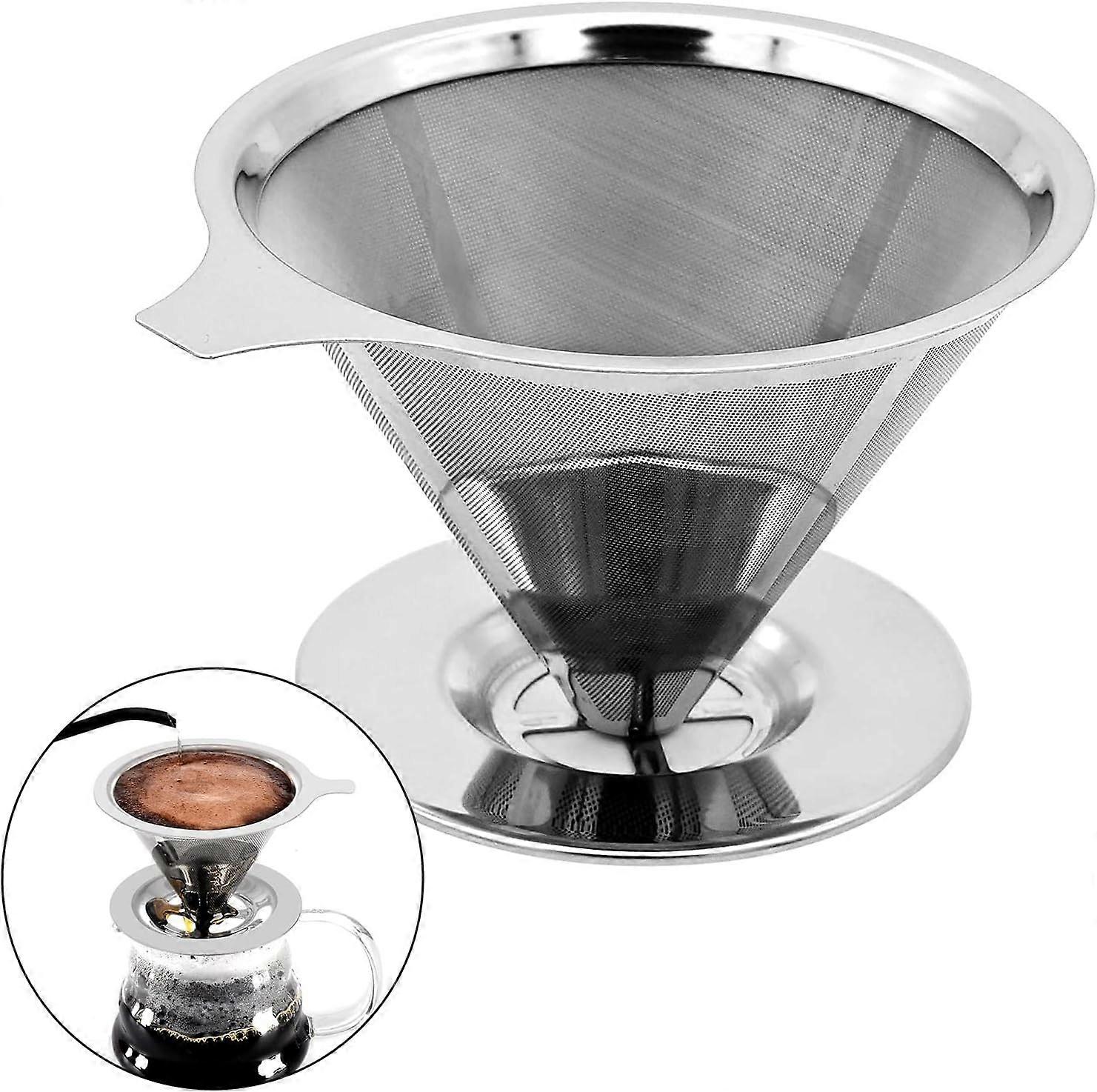 300 Mesh Permanent Stainless Steel Paperless Coffee Filter,Reusable Coffee Filter,Reusable Cone Coffee Dripper for 1-4 Cups