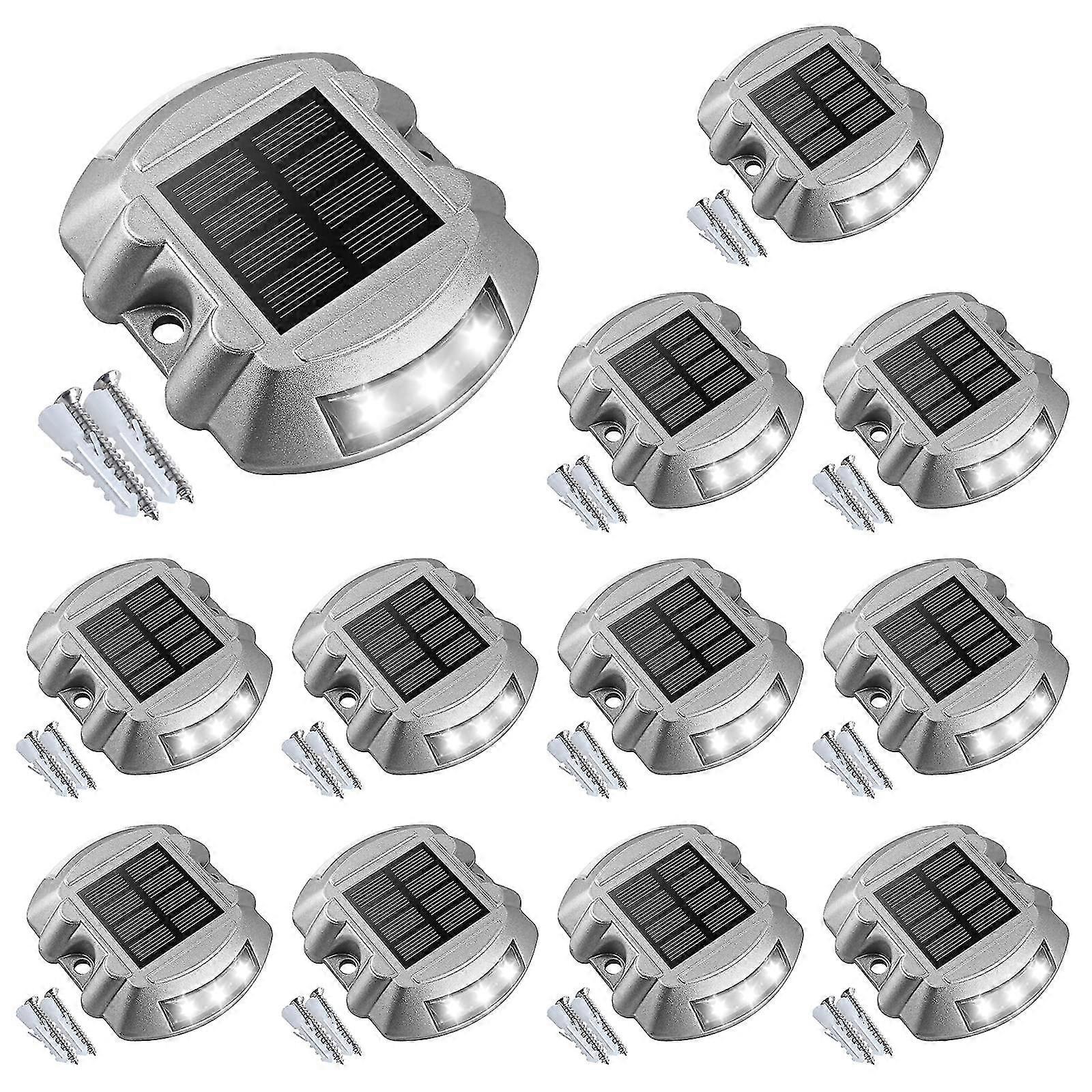 12 Pack Solar Led Wireless Ip67 Waterproof Outdoor Warning Step Light Driveway Dock Light (white)