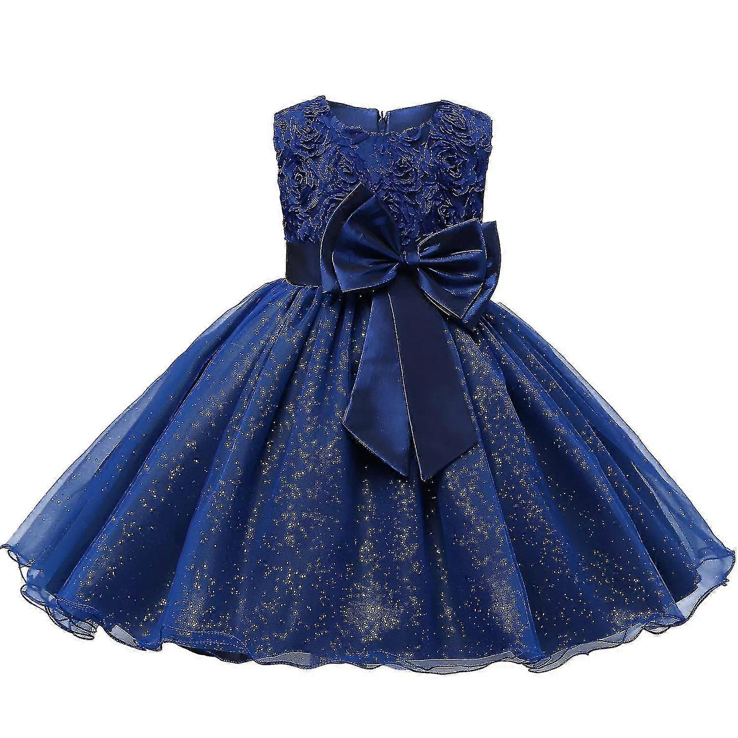 Robe de fête avec rosette et fleurs-bleu
