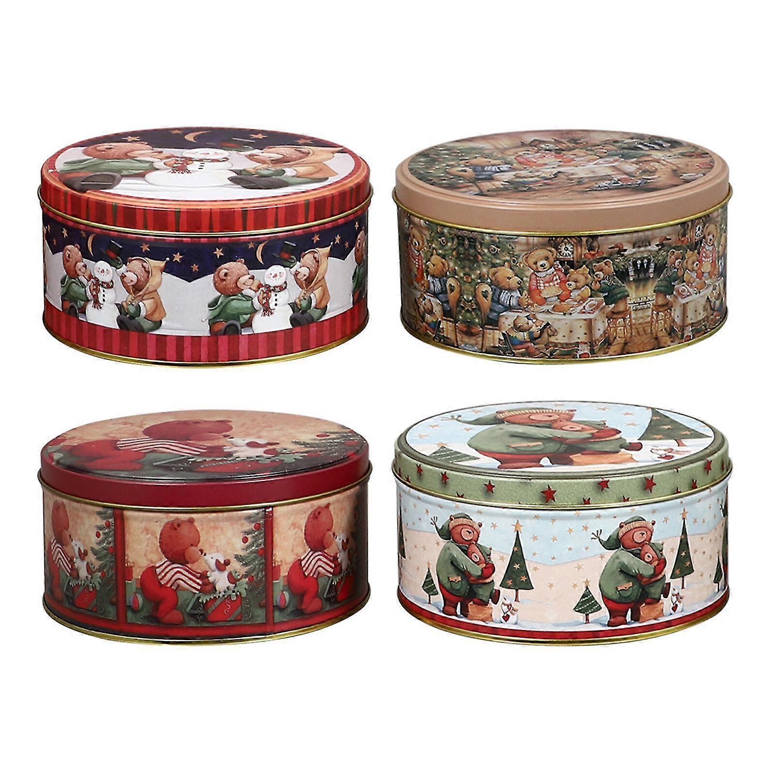 4 Pcs Christmas Tinplate Cases Candy Biscuit Storage Cases Cookie Boxes (mixed Style)