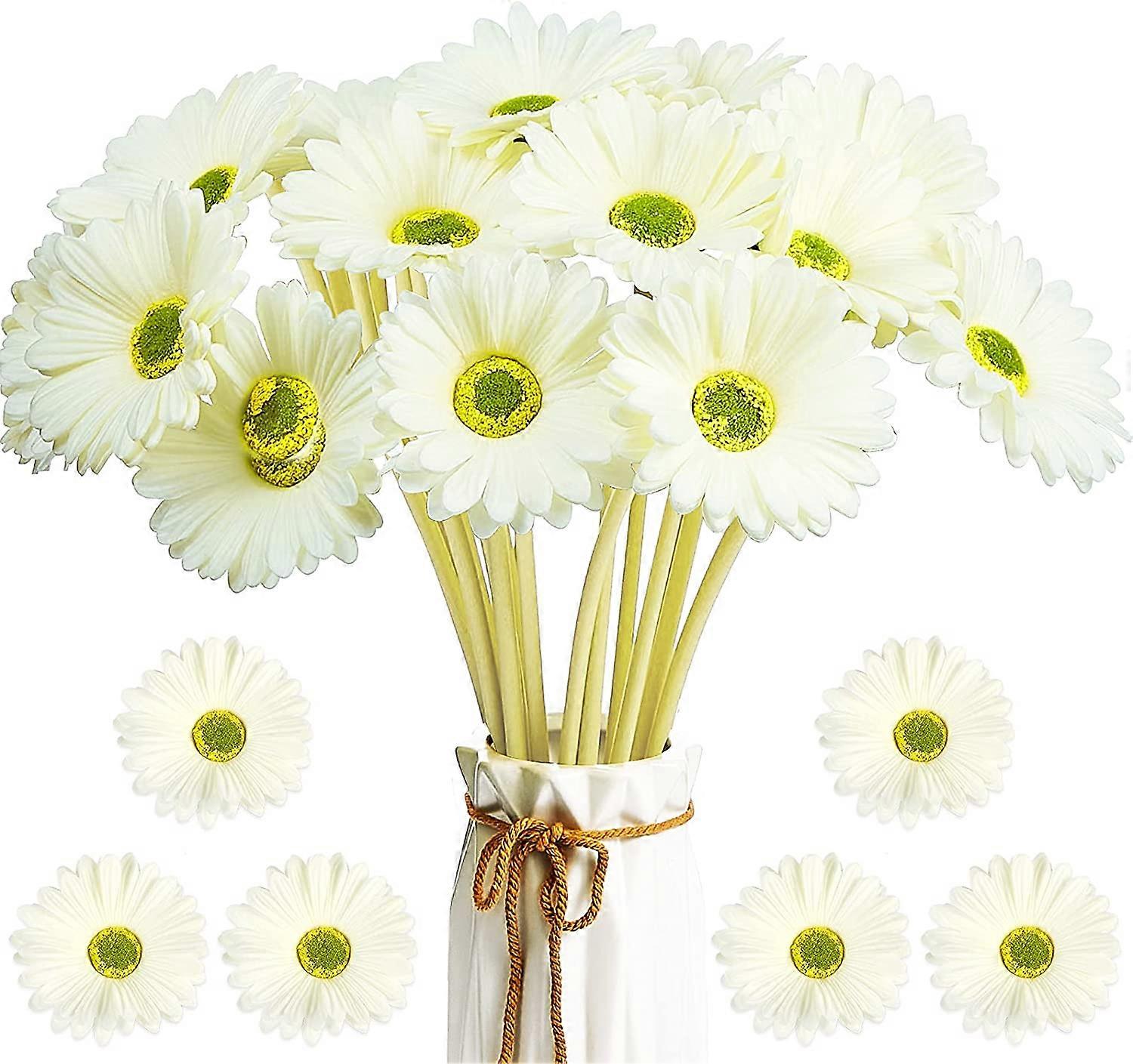 Faux Daisy Faux פרח Gerbera Daisy Faux Gerbera Daisies זר פרחים דמוי 15 אינץ 'עבור זר כלה לחתונה (לבן, 18 יח ')