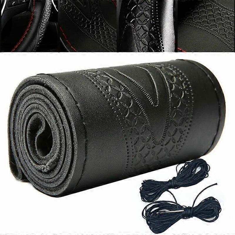 2021 Braid Genuine Leather Steering Wheel Cover Embossing Pattern Leather Braiding For Steering Wheel 38CM