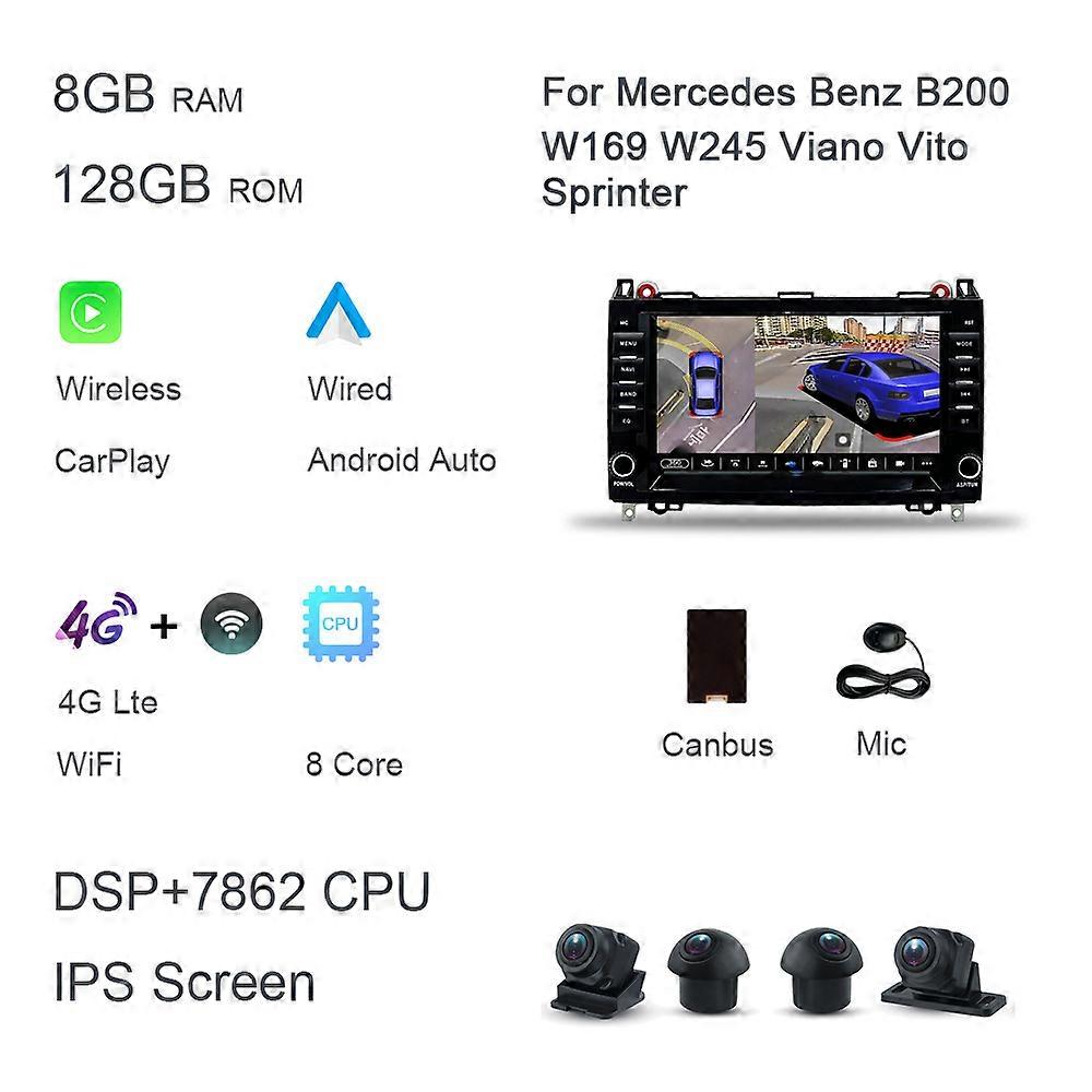 DSP Carplay 8" Android 12.0 128GB+8G  car Radio autoradio multimedia For Mercedes Benz W169 W245 Viano Vito Sprinter B200 8 Core