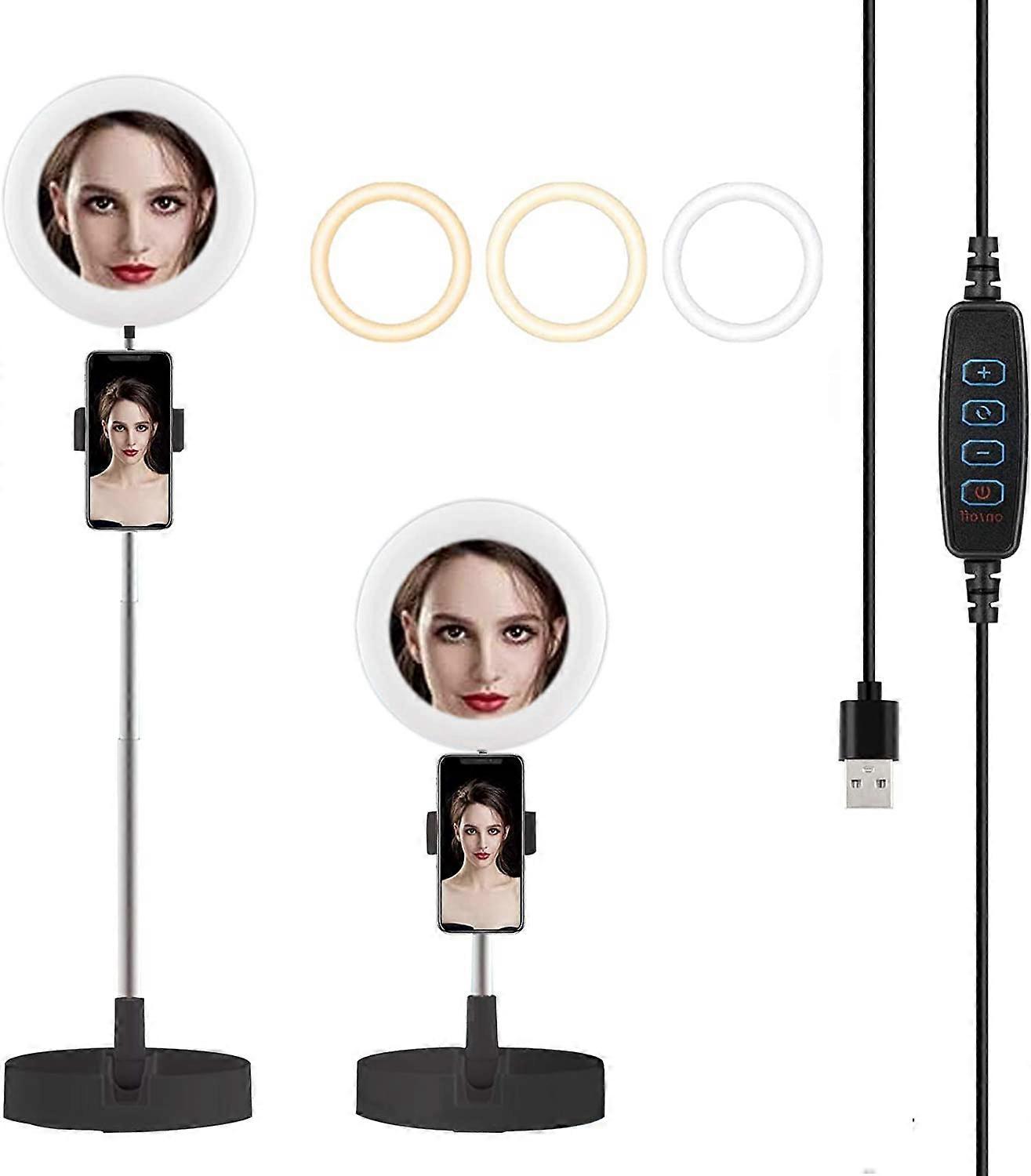 LED Ring Light Foldable Fill Light with Mirror Mobile Phone Holder with 3 Lighting Modes Scalable