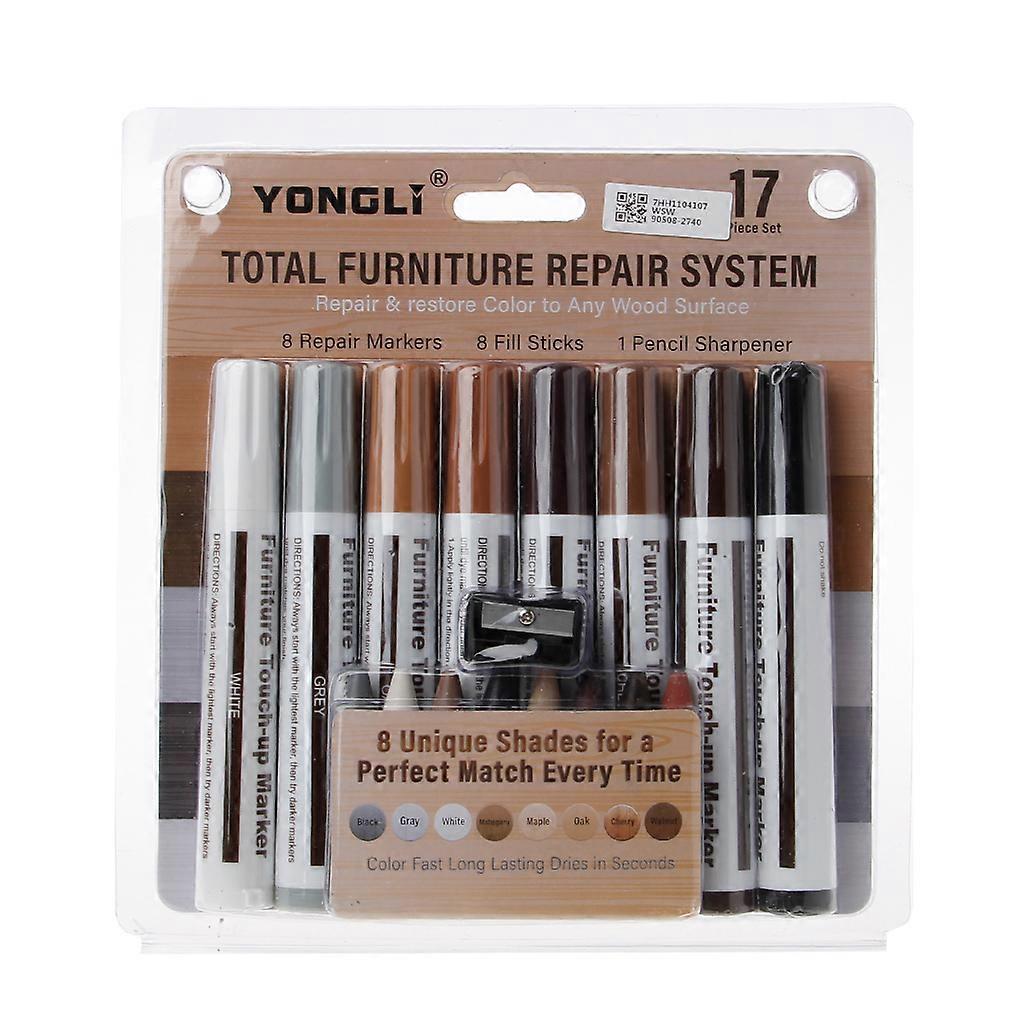 17 Pcs Furniture Markers Wax Sticks with Sharpener for Touch Ups & Cover Ups