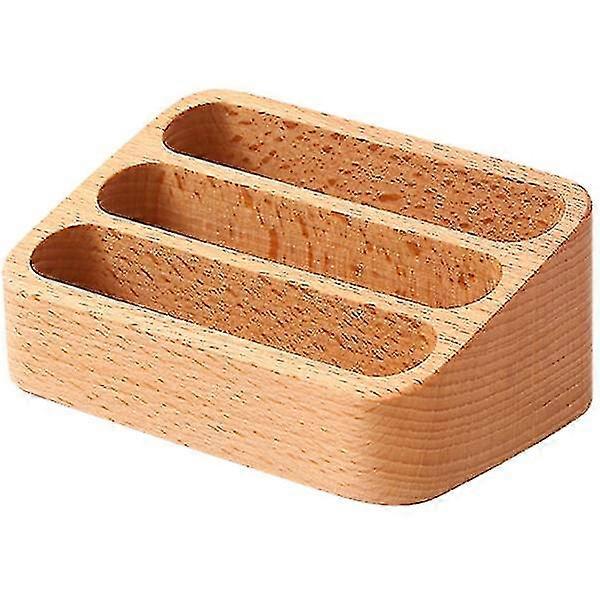 Wooden Business Storage Box Desktop Visiting Card Collection Rack 3-grid Card Display Base