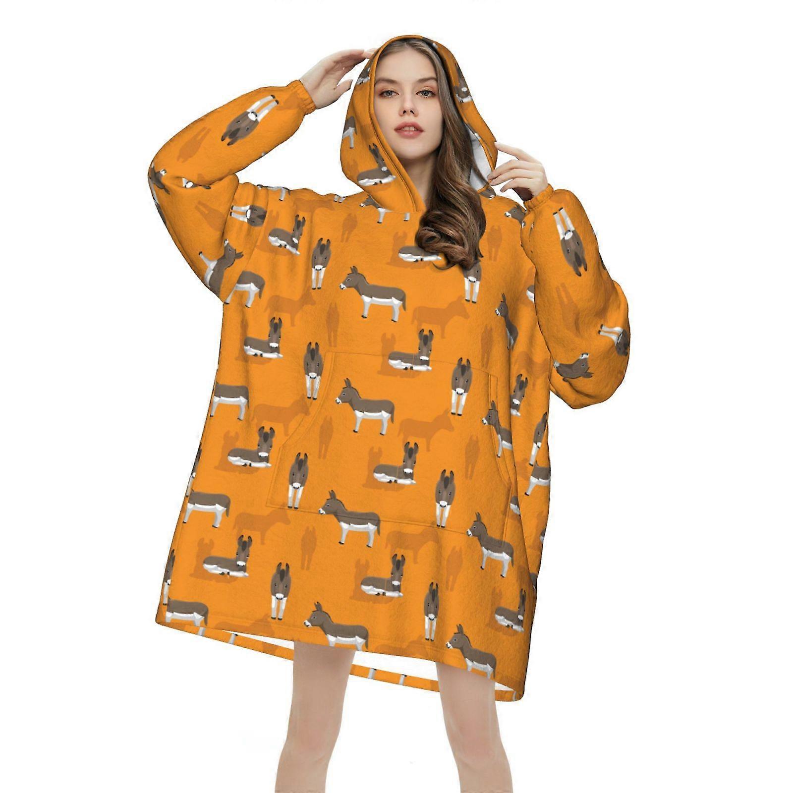 Drôle de dessin animé âne motif portable couverture à capuche pour les femmes hommes couvertures en flanelle couverture à capuche