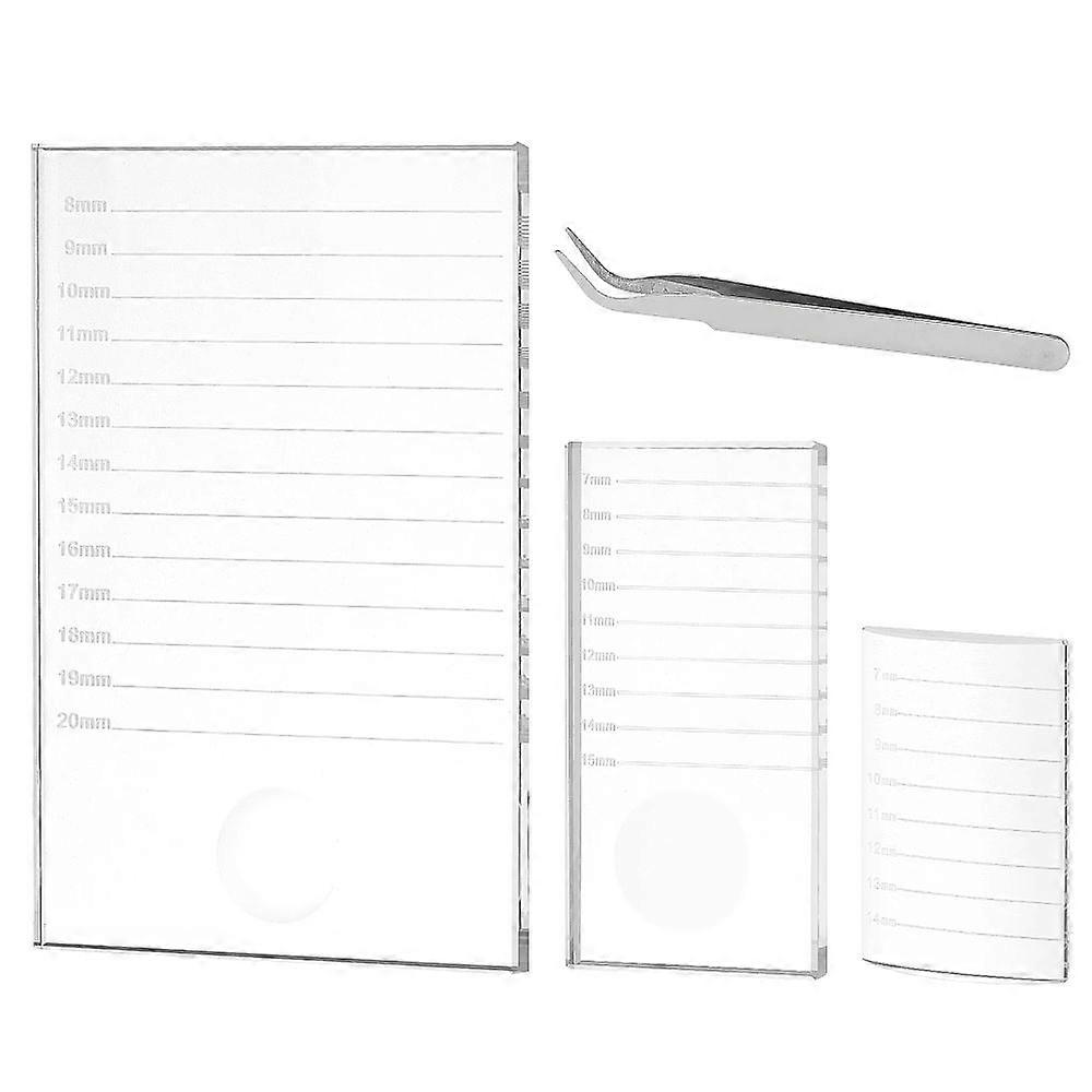 Rectangle Glass False Eyelash Length Measruing Tools with 304 Stainless Steel Tweezers Clear 4pcs/box