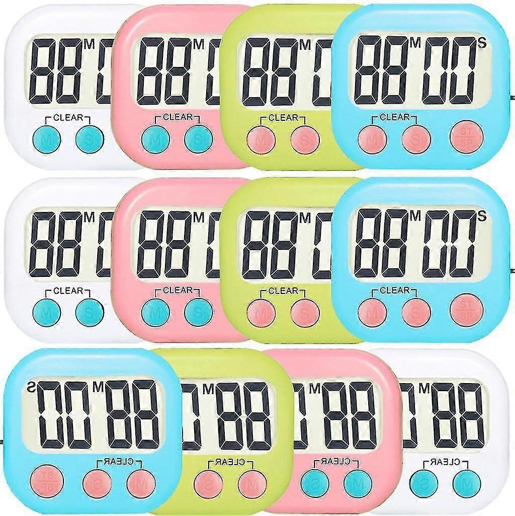 12 Pack Digital Kitchen Timer Strong Magnetic Electronic Countdown Timer, Loud Alarm, Small Size