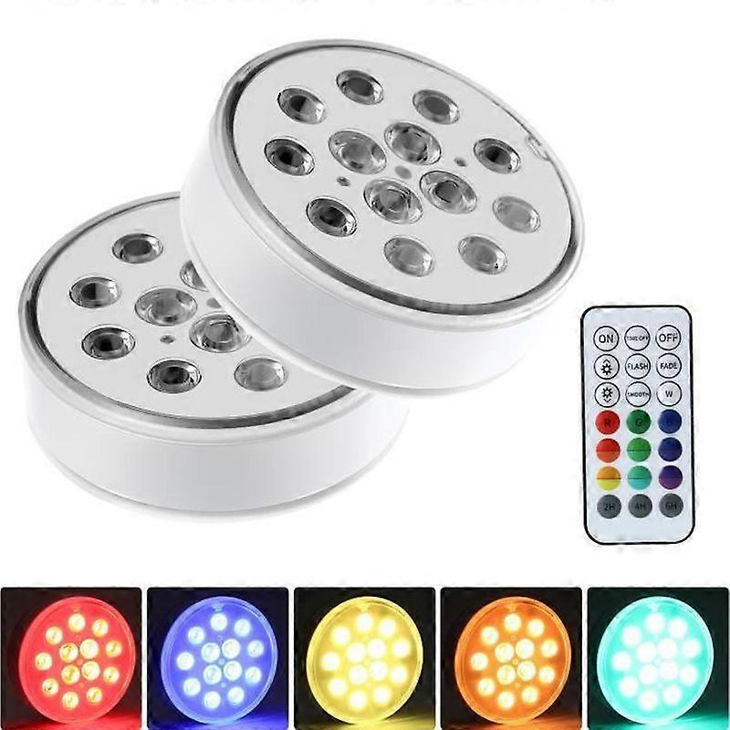 2PCS Rechargeable Submersible LED LightWith Remote Control RGB Color Decorative Lighting for PondVasePool