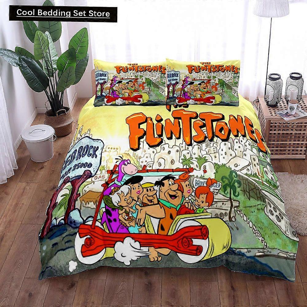 x1948 ملاءات سرير أنيمي مجموعة غطاء لحاف فلينتستون بحجم مزدوج كامل من أغطية السرير وغطاء لحاف غرفة النوم مجموعات المنسوجات المنزلية مجموعة الفراش المكونة من 3 قطع (1 لحاف 