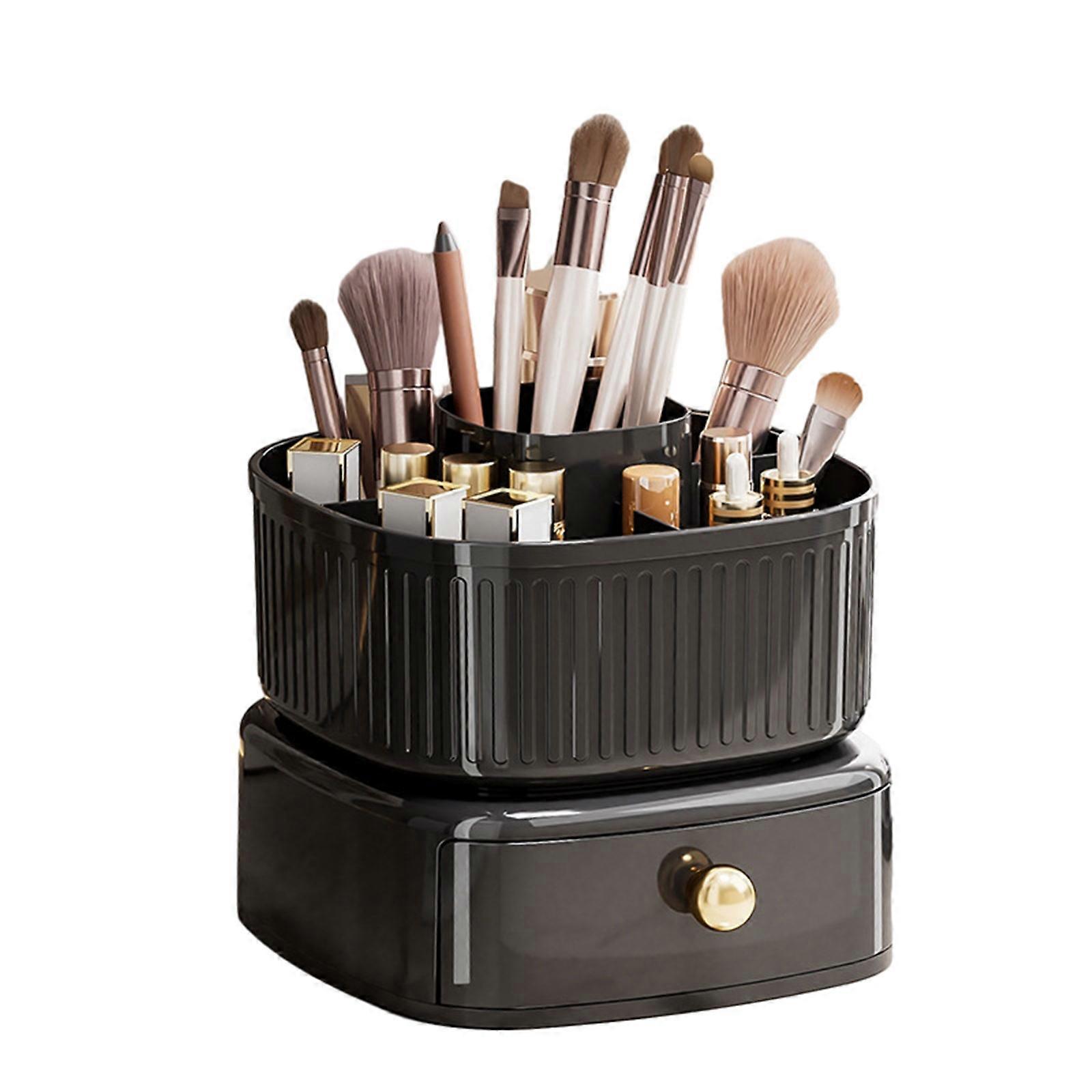 Versatile Rotating Makeup Brushes Holder Large Capacity Organizer with Drawers Display Box