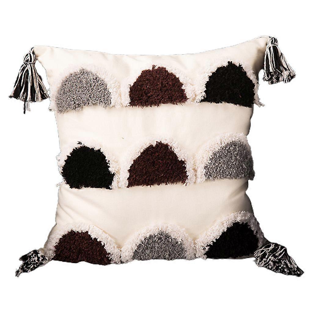 Tribal Boho Woven Tufted Throw Pillow for Case with Tassels Contrast Color Geometric Pattern Square Cushion Cover Sofa C C
