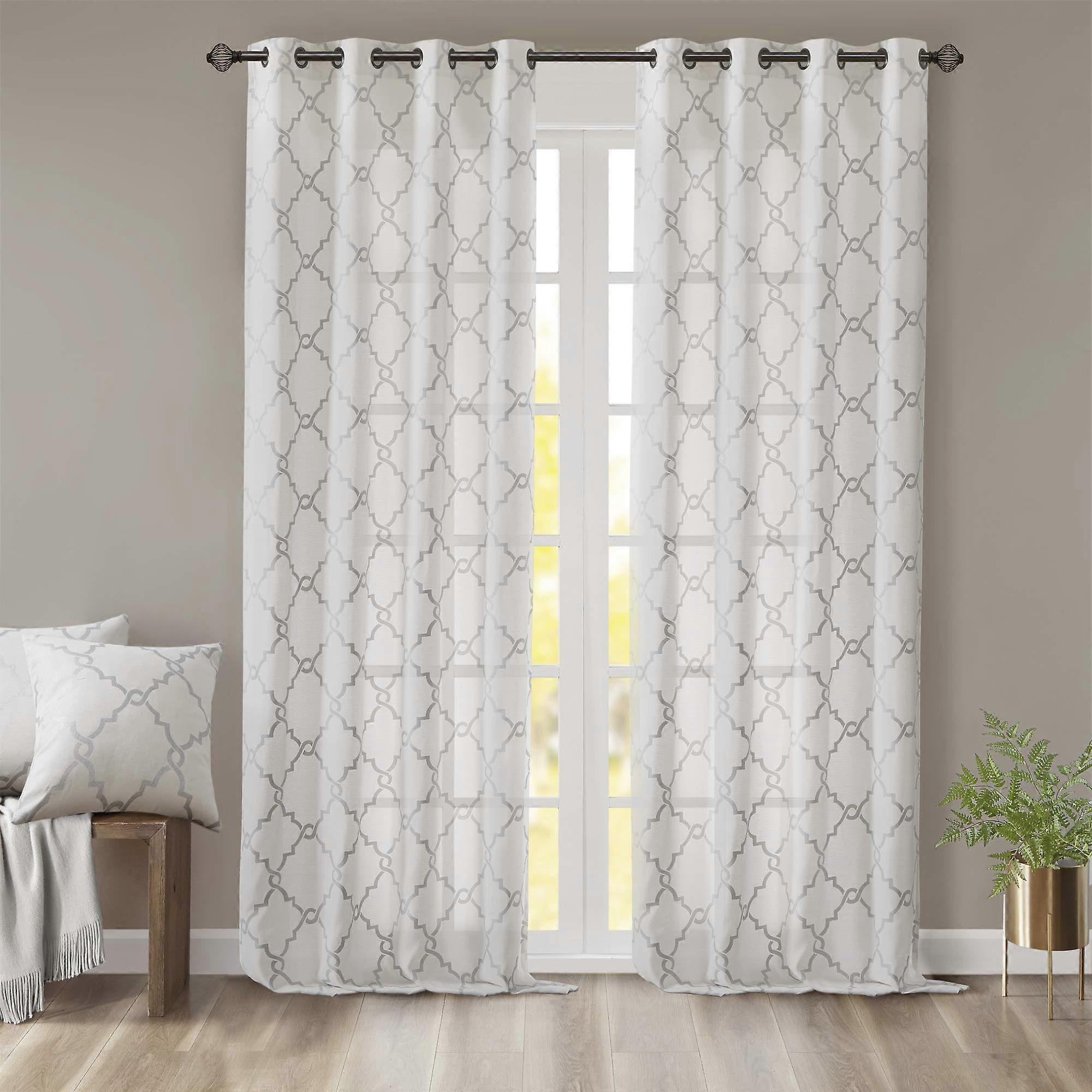 Panel Window Curtain Light Filtering Fretwork Print for Living Room 50x108