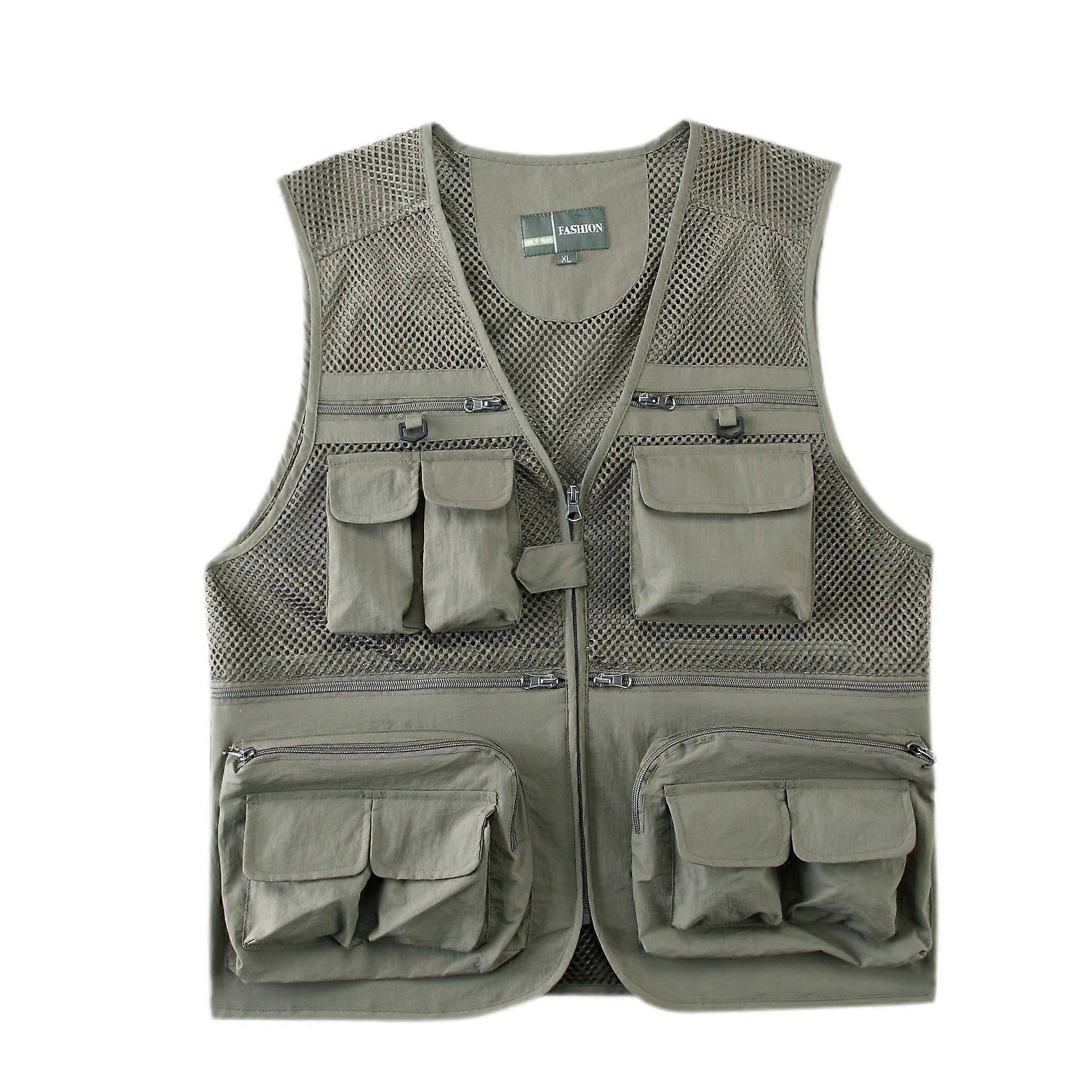 Mens Summer Outdoor Work Safari Fishing Travel Photo Vest with Pockets summer thin mesh fishing vestlight army green