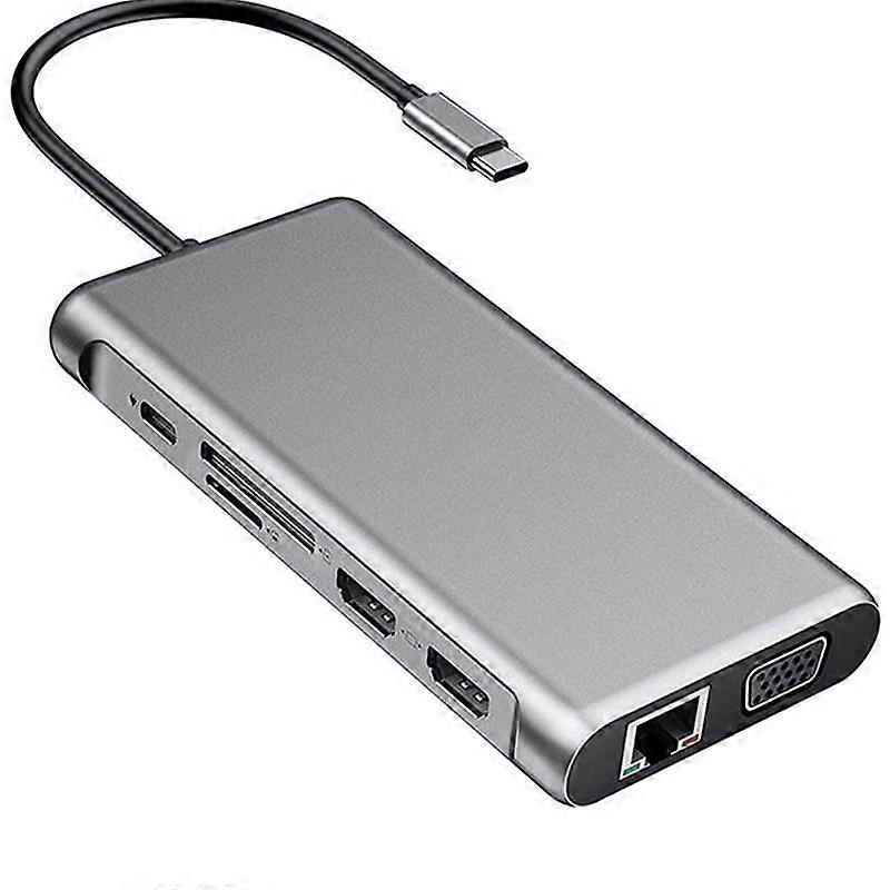 12 in 1 HDMI x2 + USB3.0 + USB2.0 + PD Charging + VGA + RJ45 + 3.5mm Jack + TF/SD x2 Type-C / USB-C HUB Docking Station