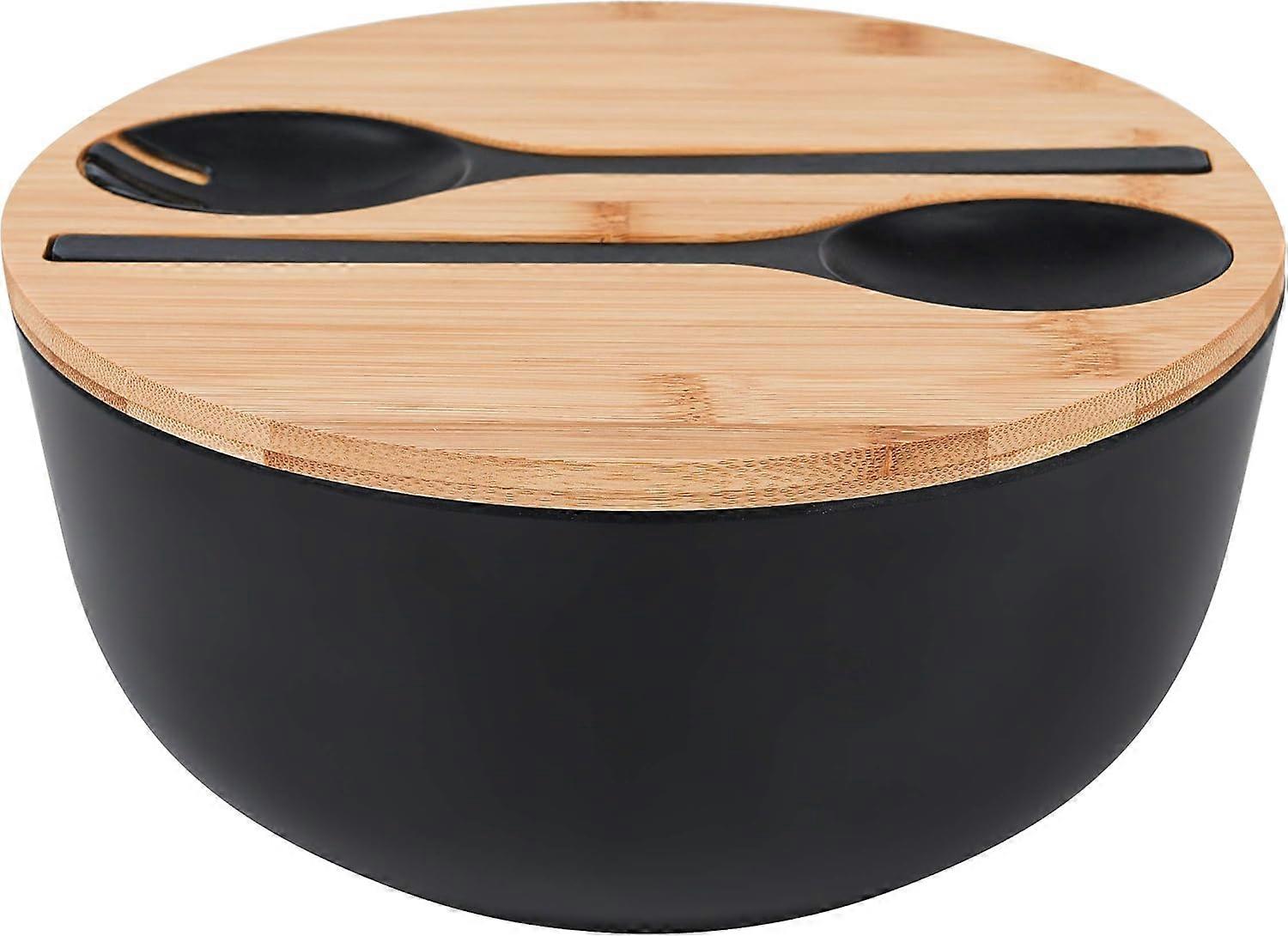 Salad Bowl with Lid, Extra Large Bamboo Fiber, Nature Bamboo Mixing and Serving Bowl with Lid, Spoon and Fork for Fruits, Salads and Vegetables
