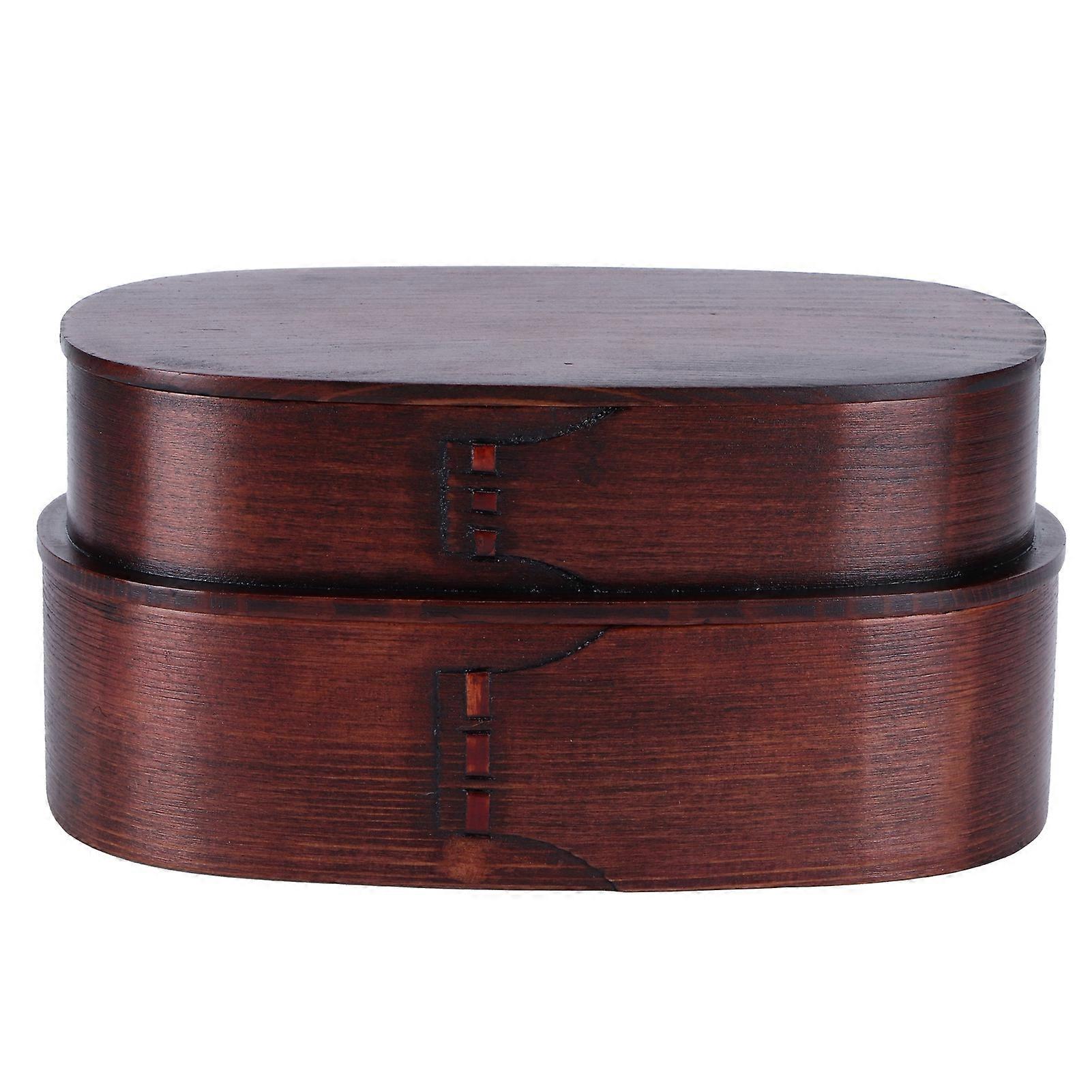 Japanese Style Wooden Food Storage Lunch Box Set for Students and Workers, 19x10x9.5cm