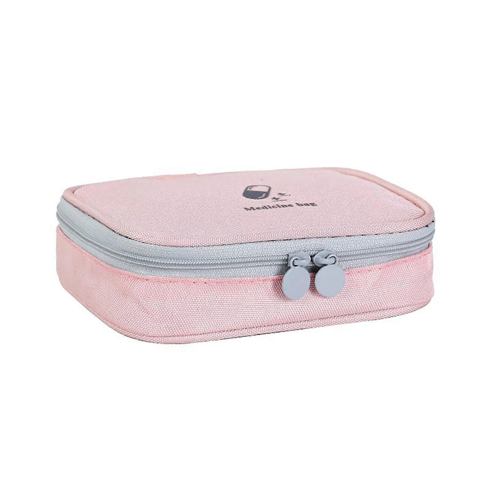 Small Empty First Aid Bag Pink Compact Travel Kit With Double Zipper Portable Pill Organizer