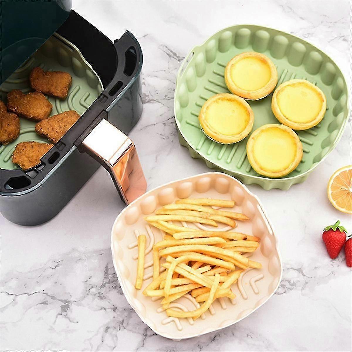 2PCS Air Friteuse Silikon Backblech Wiederverwendbare Platz Air Friteuse Pan Silikon Form Mikrowelle Pads Baki js