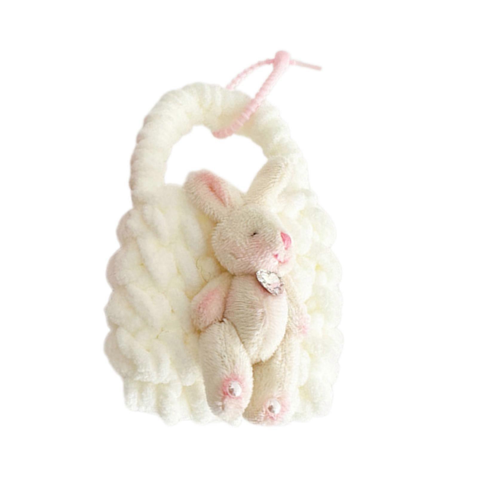 Adorable Earphone Storage Pouch Soft and Protective Case for Headphones Plushy Rabbit Shape Organizer Bag for Daily Use White