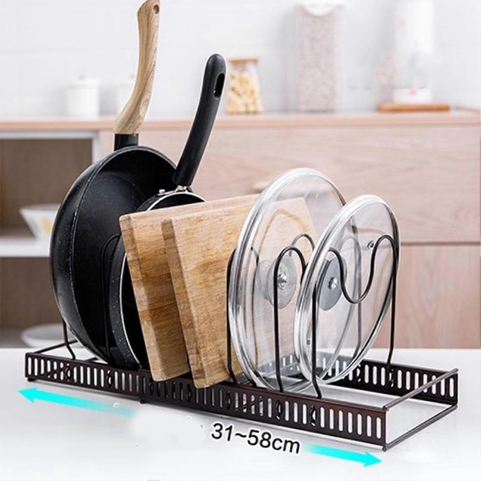 Pot Lid Rack Iron Retractable Pot Lid Organizer Holder for Multiple Cookware Universal
