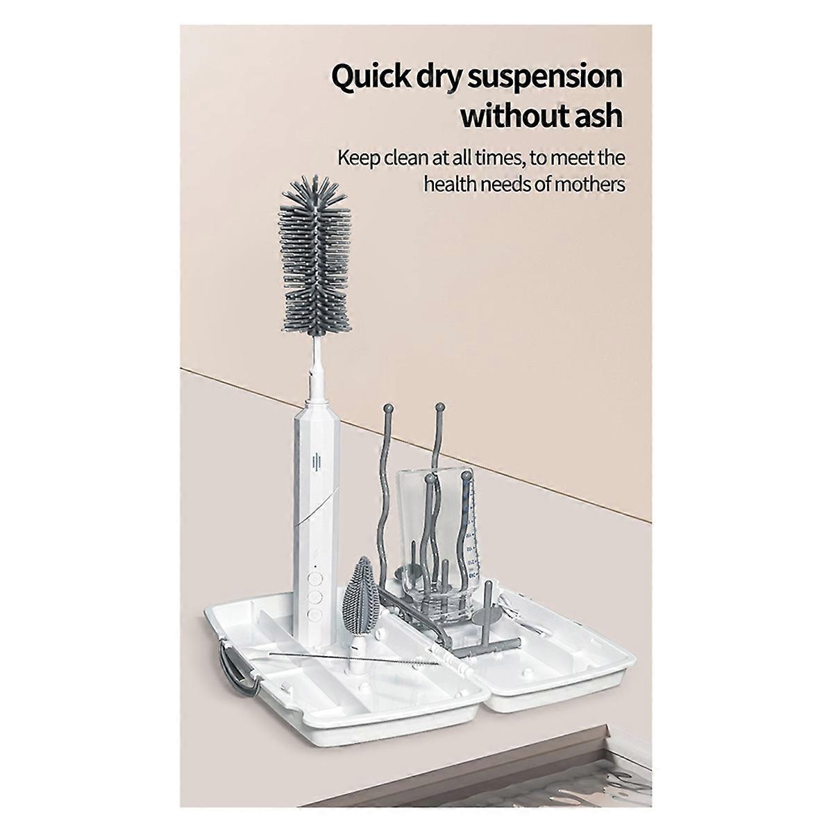 Electric Cleaner Kit, Rechargeable Automatic Bottle Cleaner Brush Set with Drying Rack