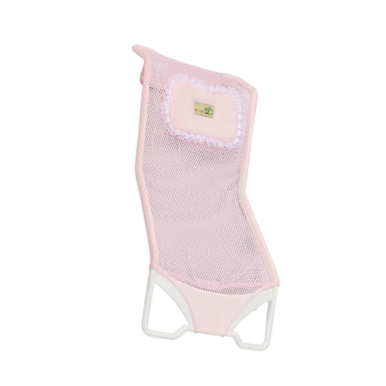 Pink Shower Mesh Bath Seat for Bathtub, Adjustable Size, Water-Resistant Material, Non-Slip Design for Infants