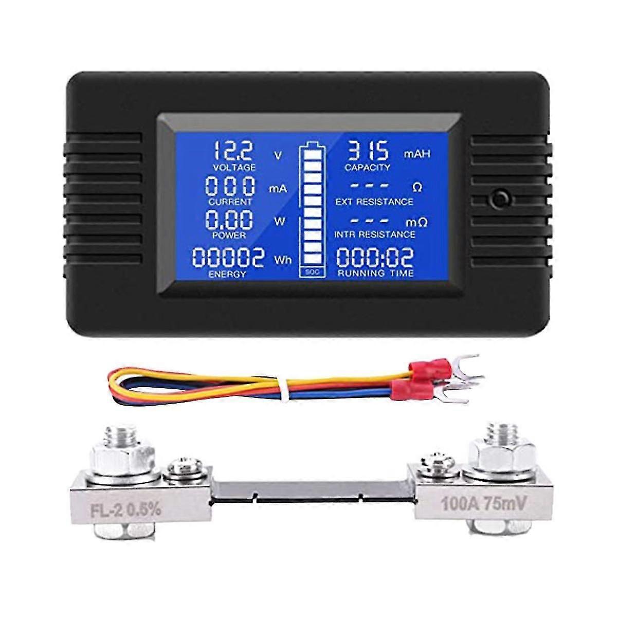 DC-batterimåler Effektmåler Amperemeter Digital DC 0-200V Shunt 100A Multimeter, Voltmeterhette
